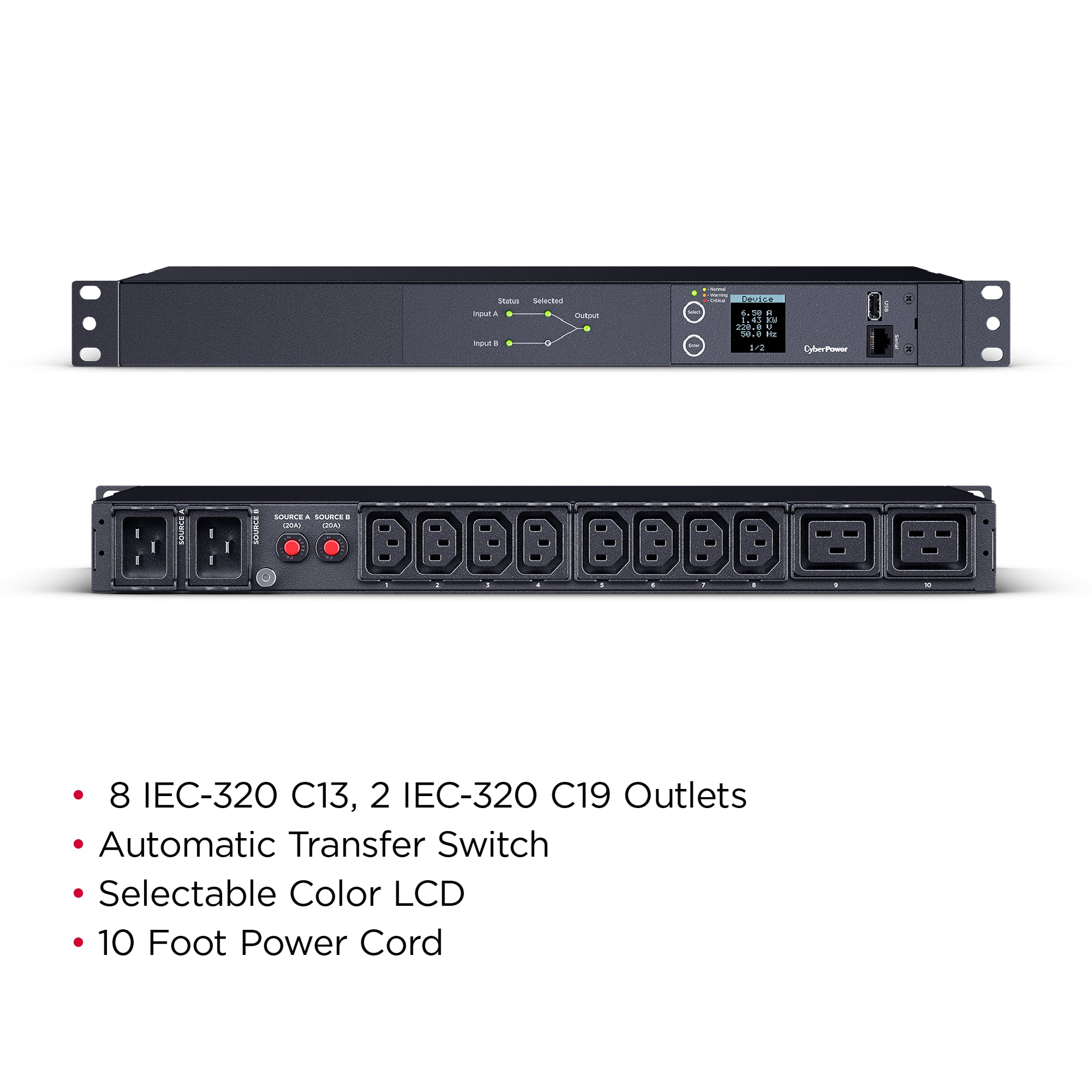 Cyber Power - PDU24005 - Single Phase 240 - 200 VAC 20A Metered ATS PDU