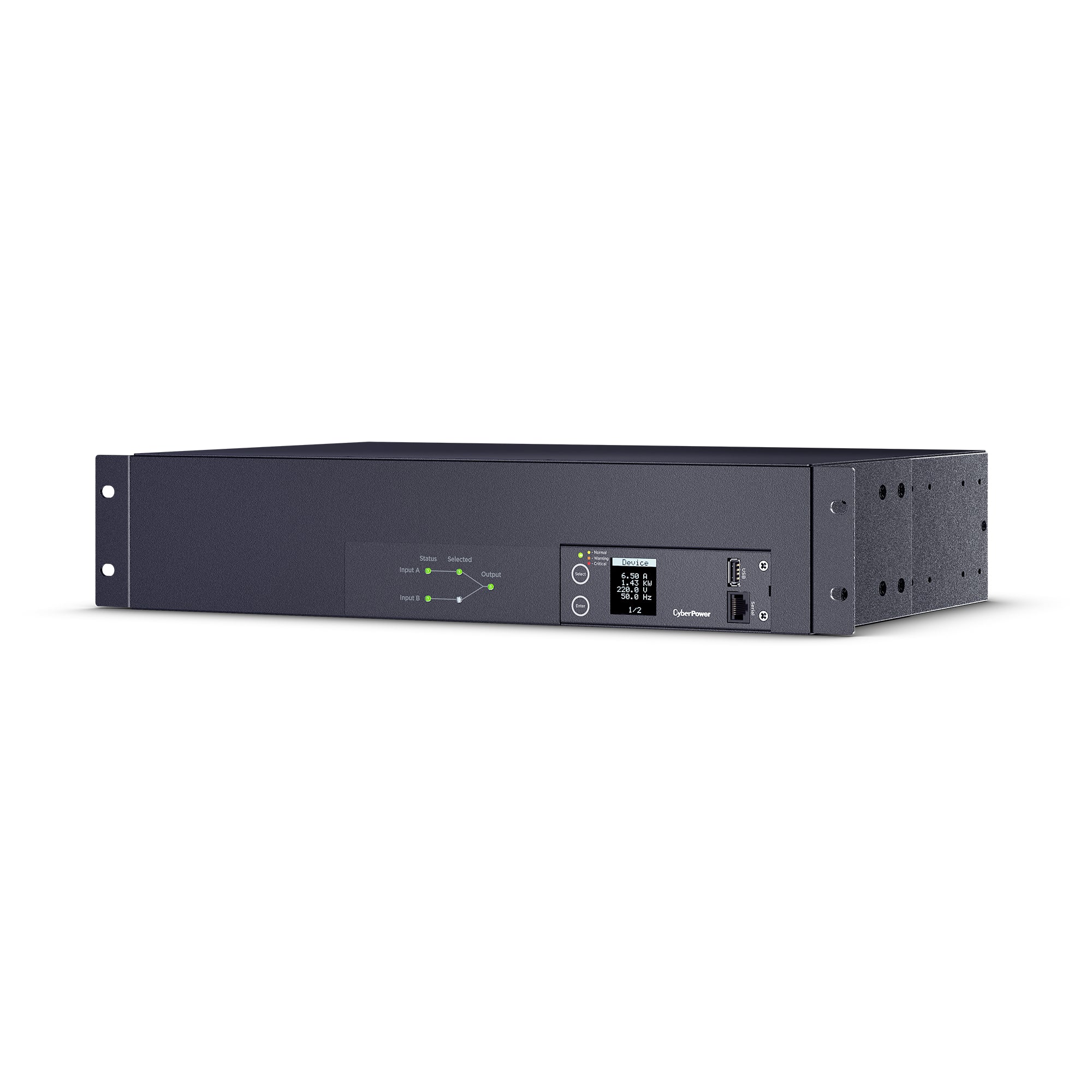 Cyber Power - PDU24007 - Metered ATS PDU, 30A (Derated to 24A), 200-240V, 2x L6-30P Plugs w/10 Ft Cords, 19 Outlets (16 x C13 + 2 x C19 + 1 x L6-30R), 2U Rackmount, 3 Year Warranty