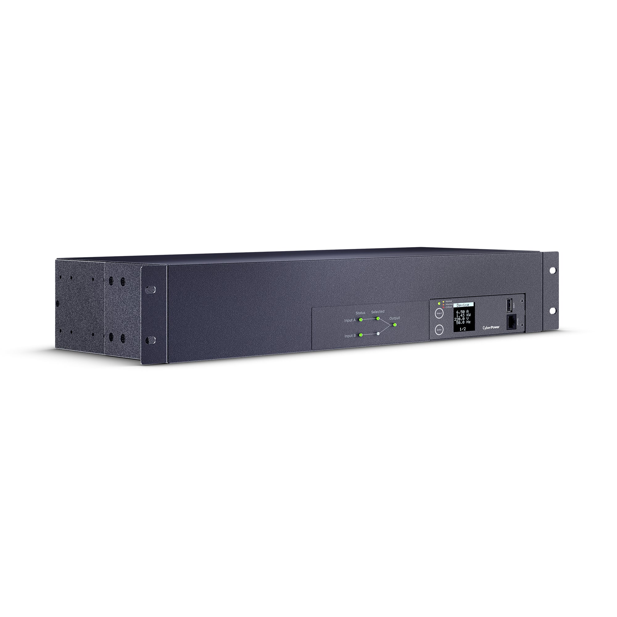 Cyber Power - PDU24007 - Metered ATS PDU, 30A (Derated to 24A), 200-240V, 2x L6-30P Plugs w/10 Ft Cords, 19 Outlets (16 x C13 + 2 x C19 + 1 x L6-30R), 2U Rackmount, 3 Year Warranty