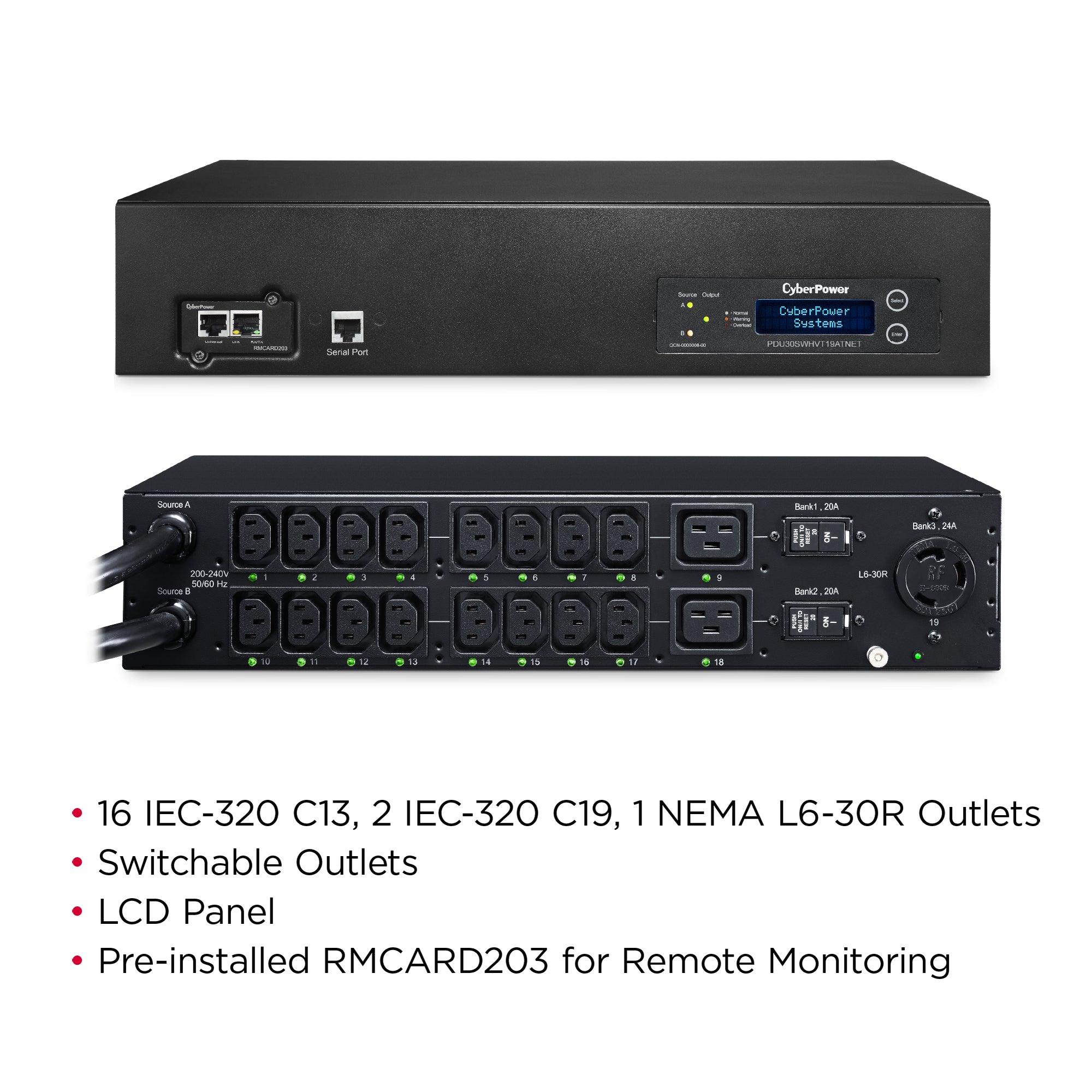 Cyber Power - PDU30SWHVT19ATNET - 30A (Derated to 24A), 200 V - 240 V, 50/60Hz