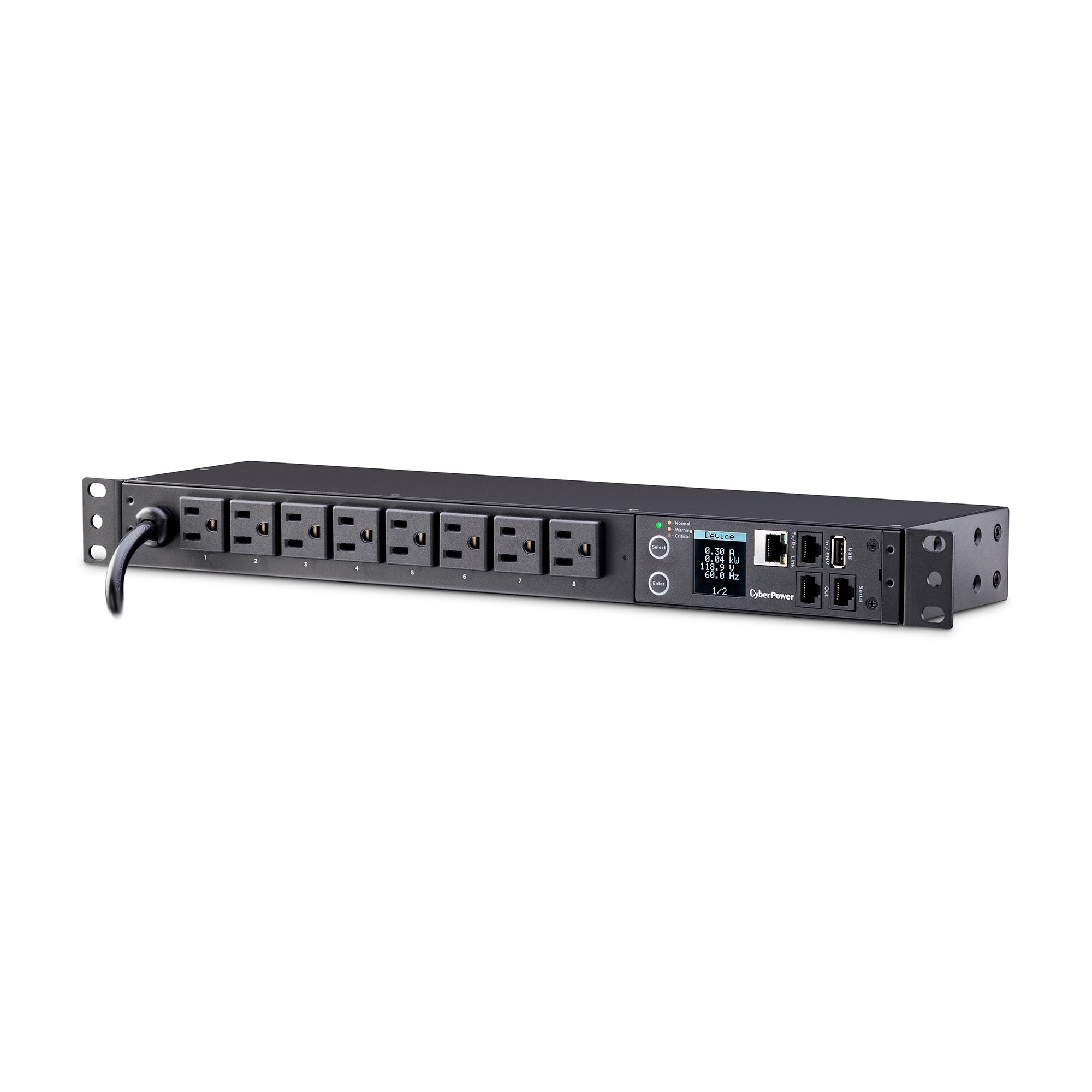 Cyber Power - PDU31001 - Monitored PDU 15A 120V (8) 5-15R Outlets NEMA 5-15P 12ft Cord SNMP 1U