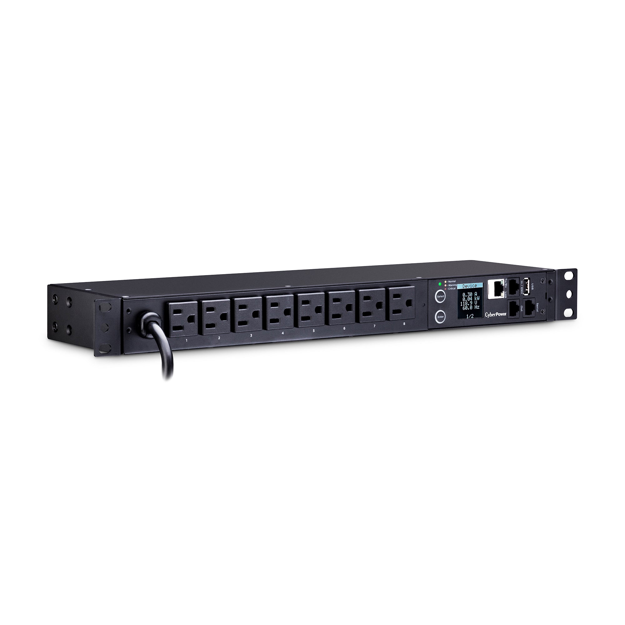 Cyber Power - PDU31001 - Monitored PDU 15A 120V (8) 5-15R Outlets NEMA 5-15P 12ft Cord SNMP 1U