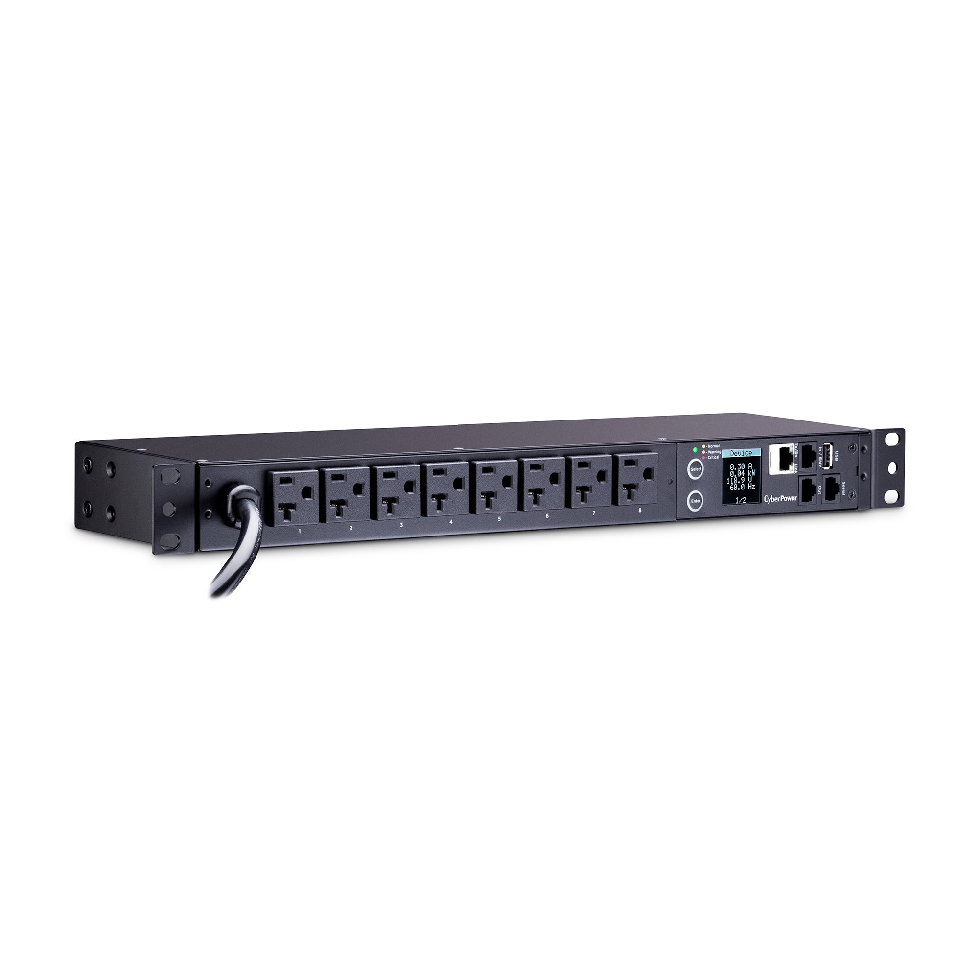 Cyber Power - PDU31002 - Monitored PDU 20A 120V (8) 5-20R Outlets NEMA (L)5-20P 12ft Cord SNMP 1U