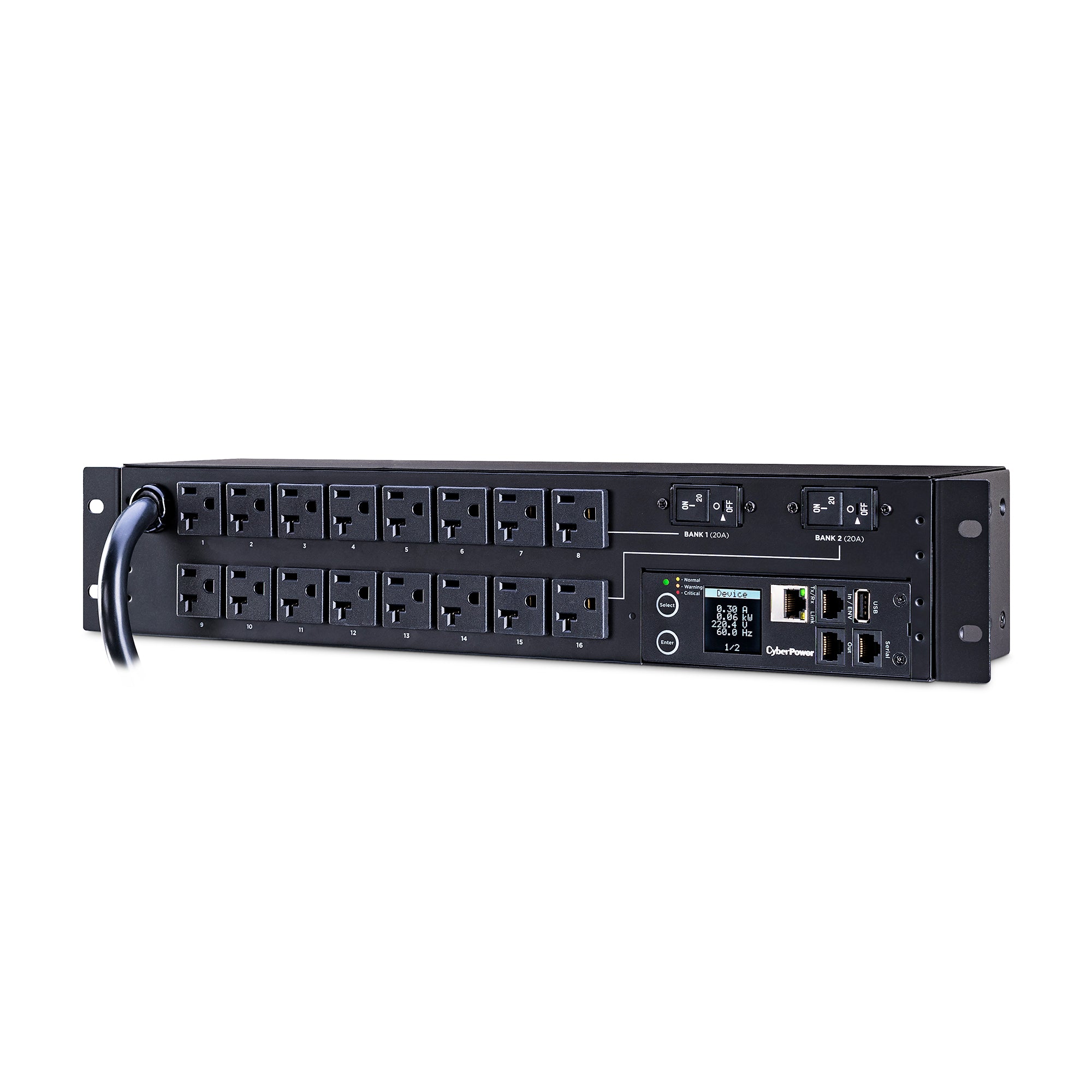 Cyber Power - PDU31003 - Monitored PDU 30A 120V (16) 5-20R Outlets NEMA L5-30P 12ft Cord SNMP 1U