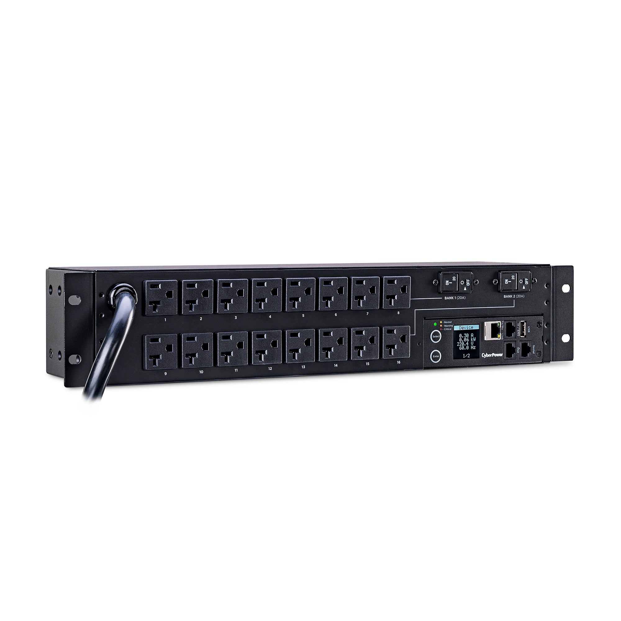 Cyber Power - PDU31003 - Monitored PDU 30A 120V (16) 5-20R Outlets NEMA L5-30P 12ft Cord SNMP 1U