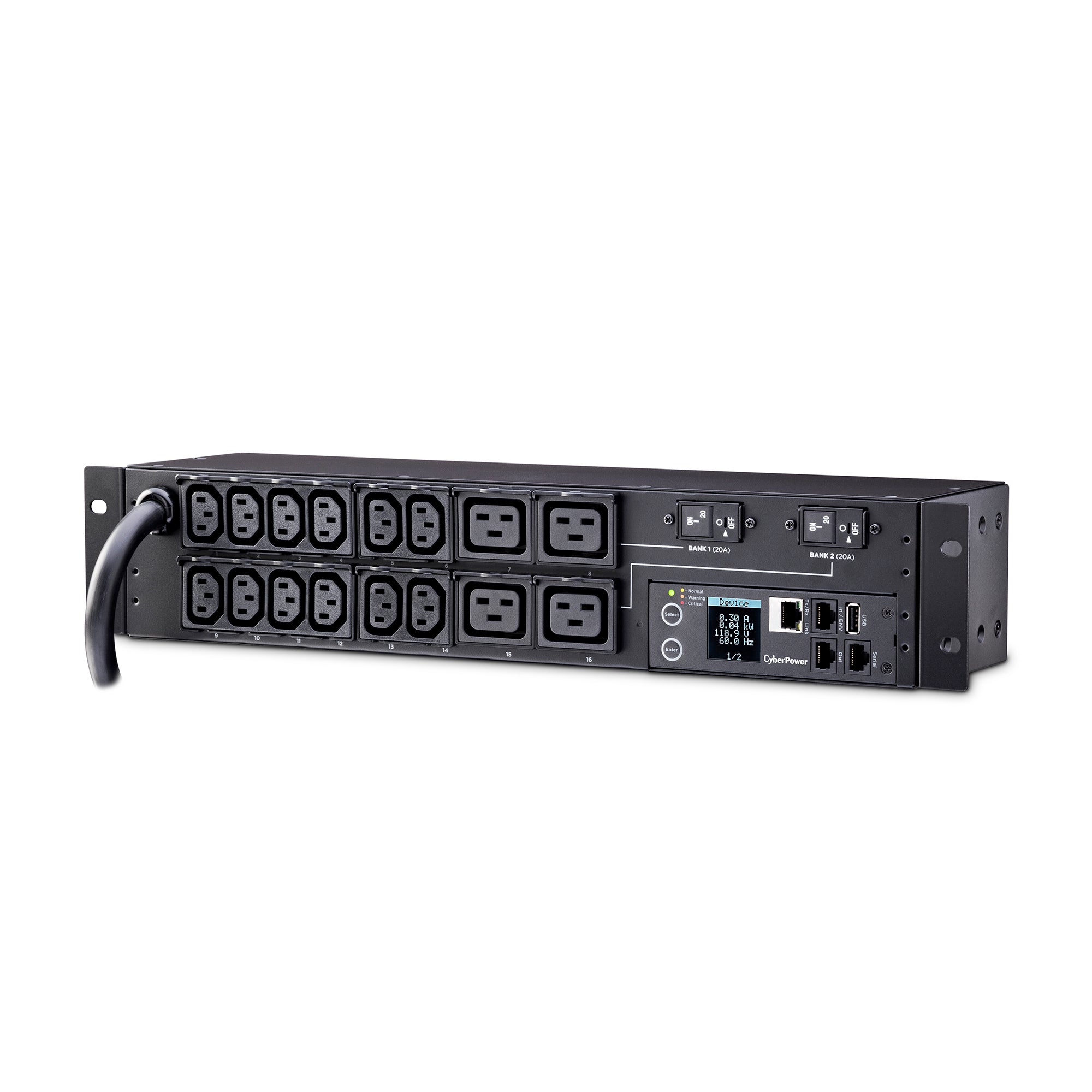 Cyber Power - PDU31008 - Monitored PDU 30A 240V (12) IEC-C13 (4) IEC-C19 Outlets L6-30P 12ft Cord SNMP 2U
