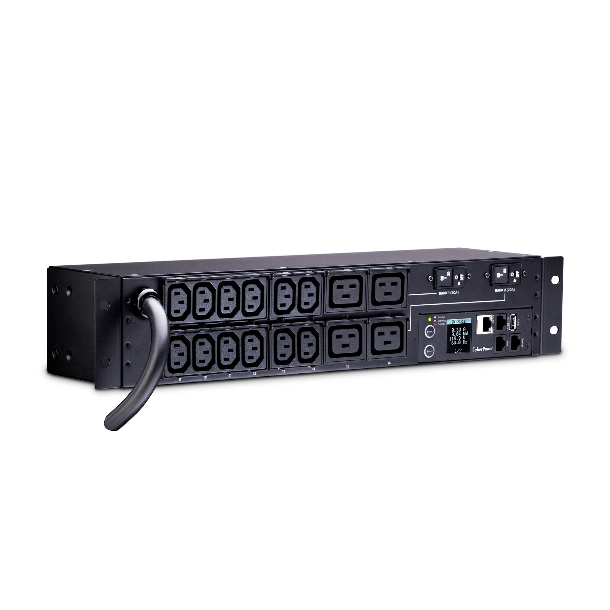 Cyber Power - PDU31008 - Monitored PDU 30A 240V (12) IEC-C13 (4) IEC-C19 Outlets L6-30P 12ft Cord SNMP 2U