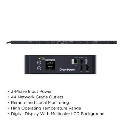 Cyber Power - PDU33103 - 3-Phase Monitored PDU, 120V/208V, 20A, 0U, (2) 5-20R + (36) C13 + (6) C19, NEMA L21-20P