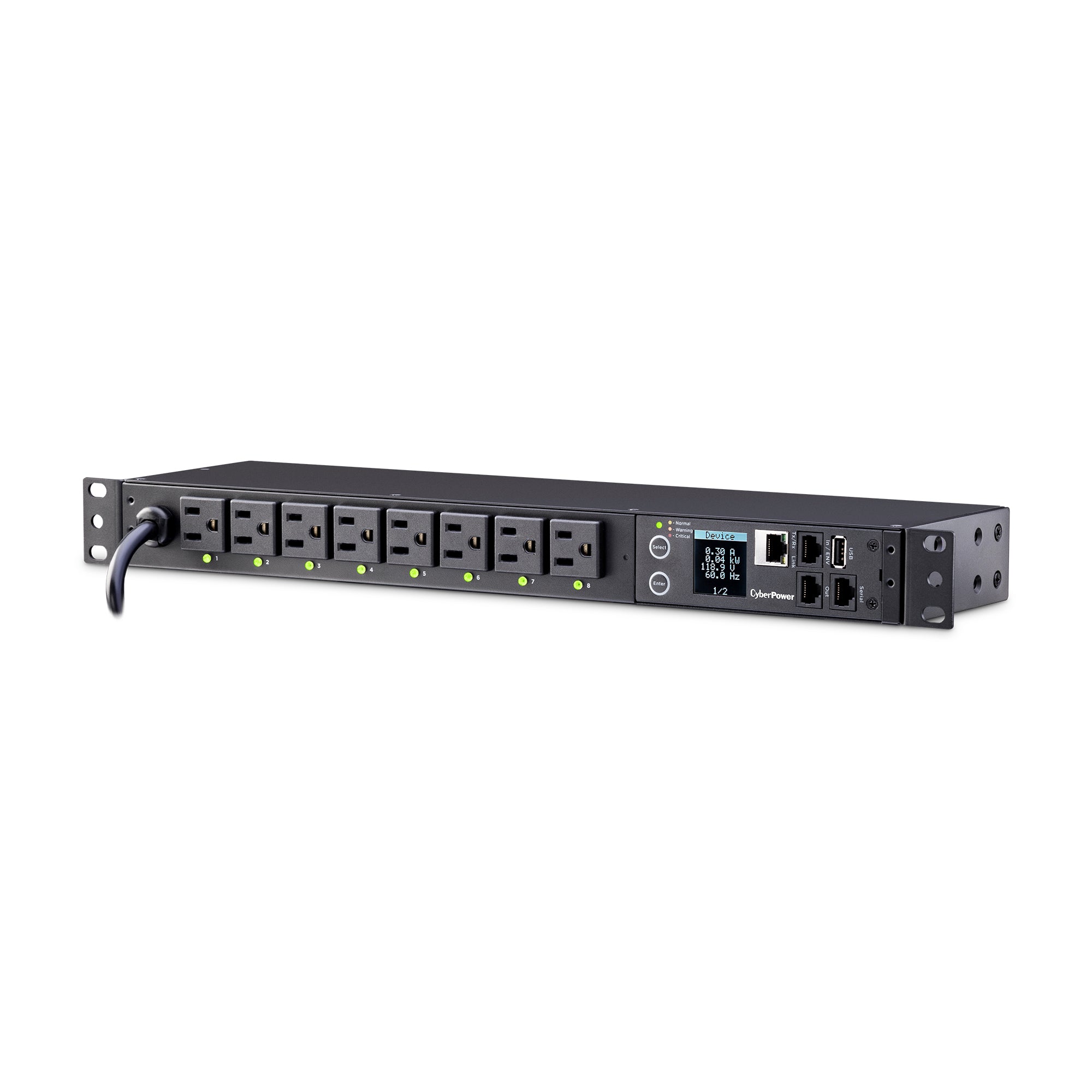 Cyber Power - PDU41001 - Switched PDU 15A 120V NEMA 5-15P input 8 NEMA 5-15R output 12ft cord 1U