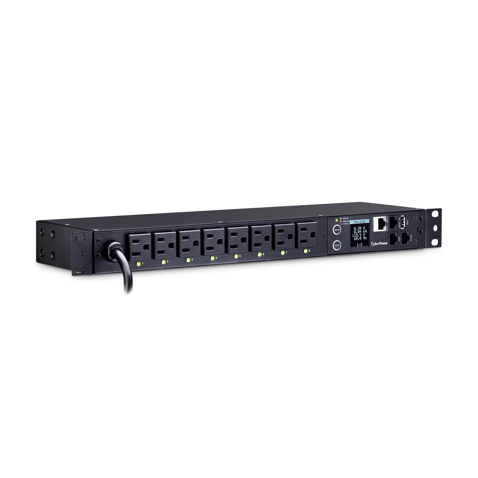 Cyber Power - PDU41001 - Switched PDU 15A 120V NEMA 5-15P input 8 NEMA 5-15R output 12ft cord 1U