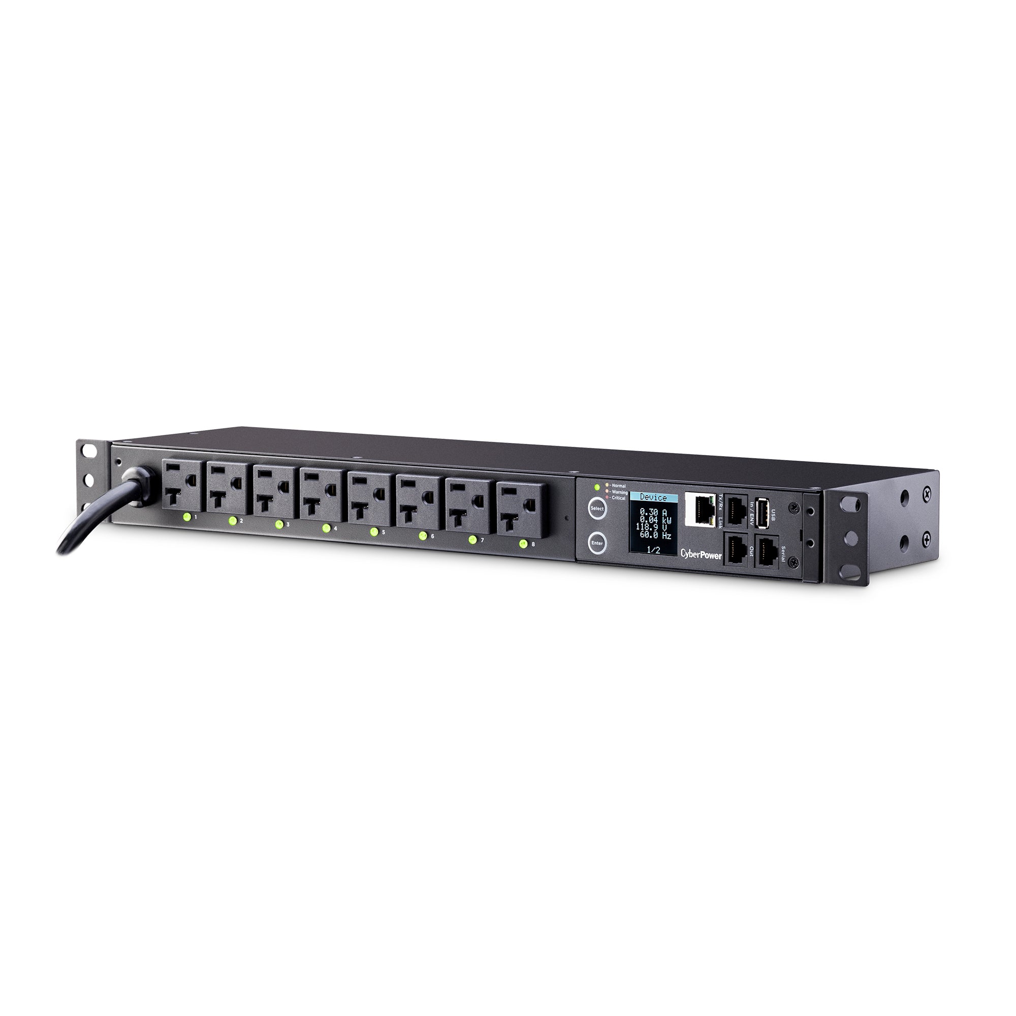 Cyber Power - PDU41002 - Switched PDU 20A 120V NEMA (L)5-20P input 8 NEMA 5-20R output 12ft cord 1U