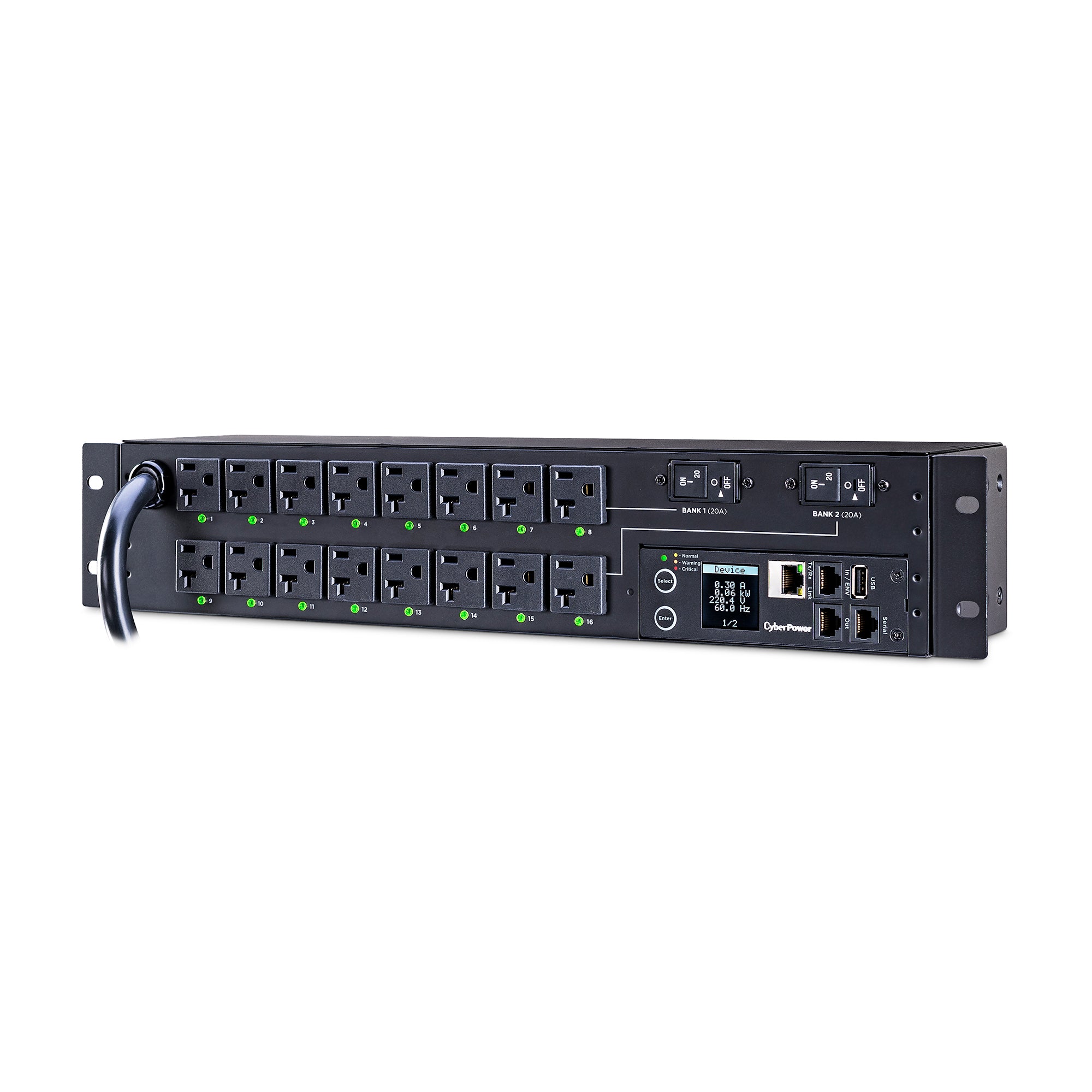 Cyber Power - PDU41003 - Switched PDU 30A 120V NEMA L5-30P input 16 NEMA 5-20R output 12ft cord 1U