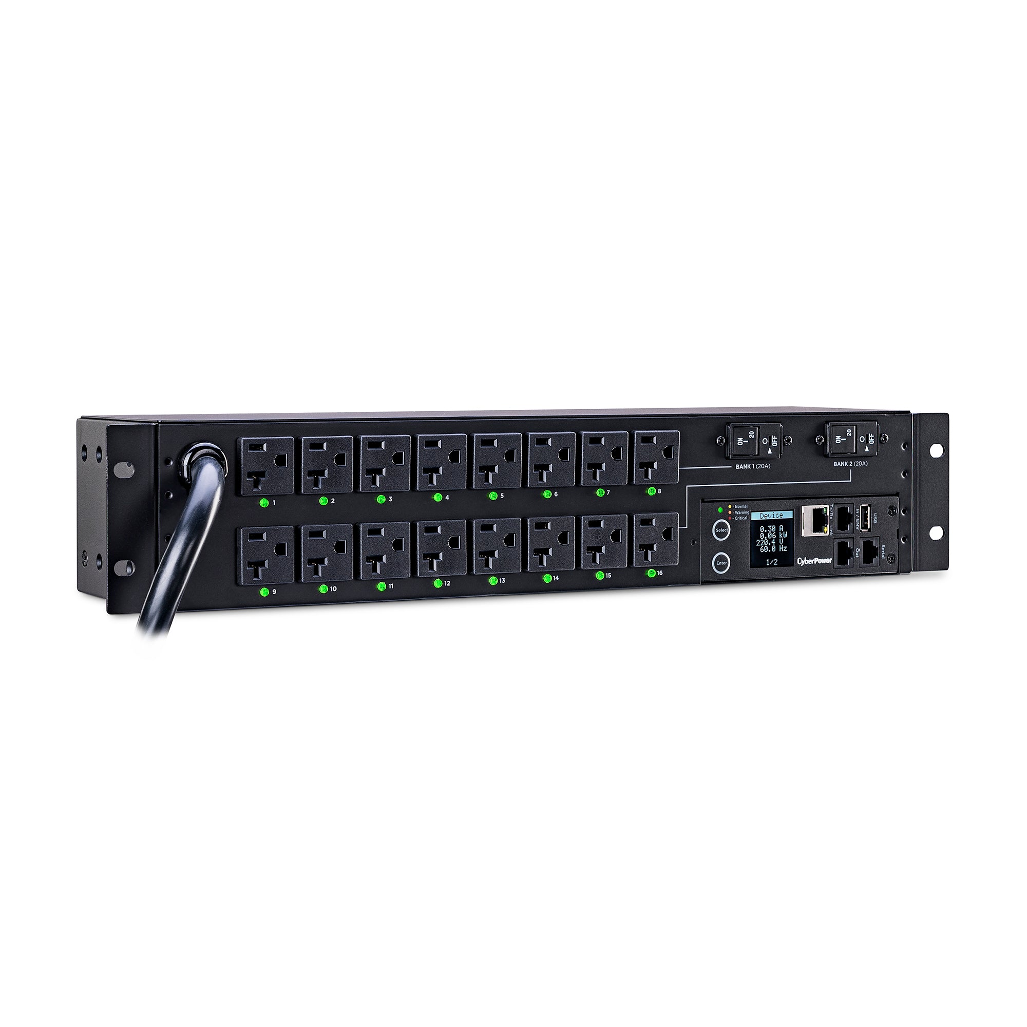 Cyber Power - PDU41003 - Switched PDU 30A 120V NEMA L5-30P input 16 NEMA 5-20R output 12ft cord 1U