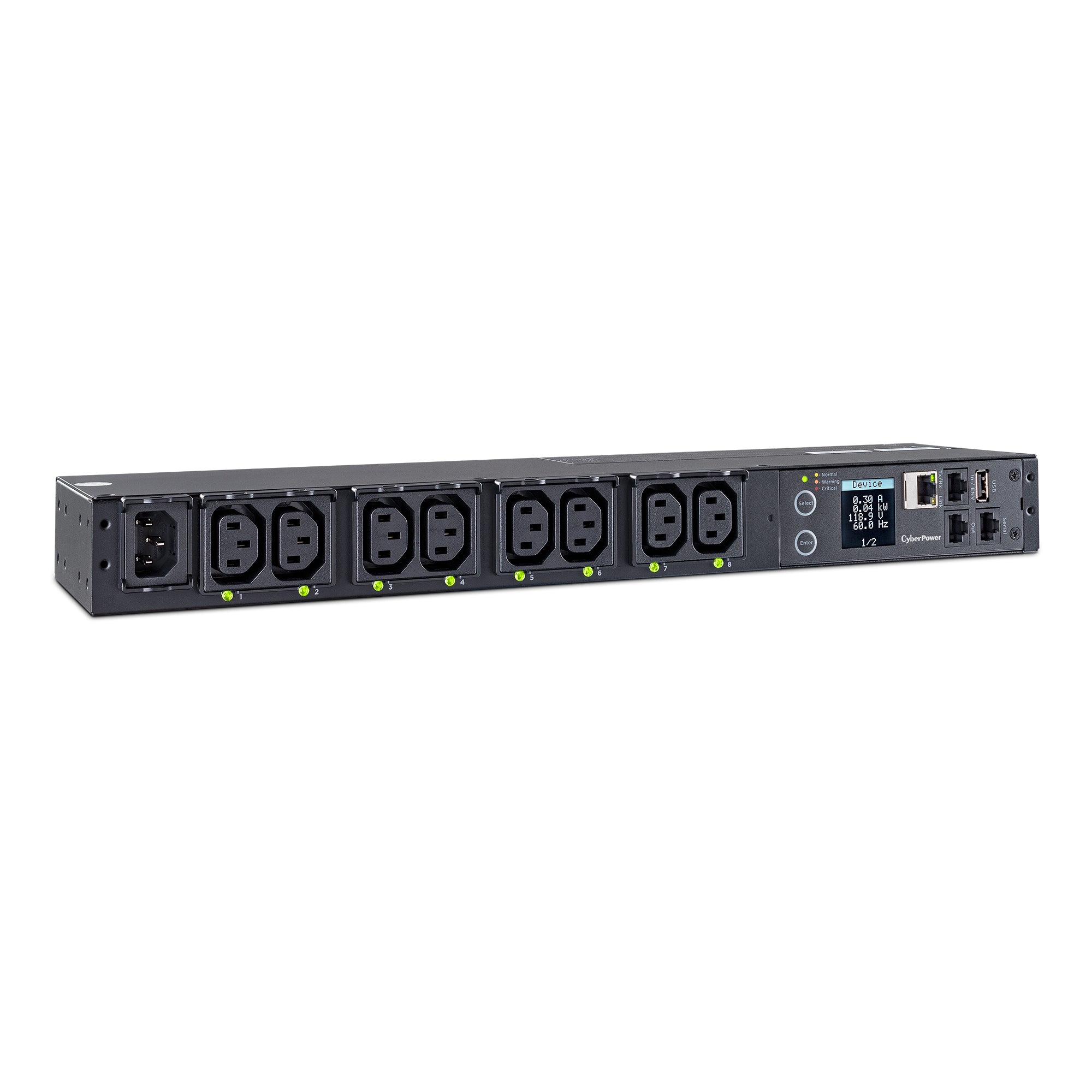 Cyber Power - PDU41004 - Switched Pdu, 15a (Derated To 12a), 100-240v, 50/60 Hz, 8 X Iec-320 C13 Outlets, Iec-320 C14 Plug, 10 Ft Cord, 1u Rackmount, Snmp, 3yr Warranty