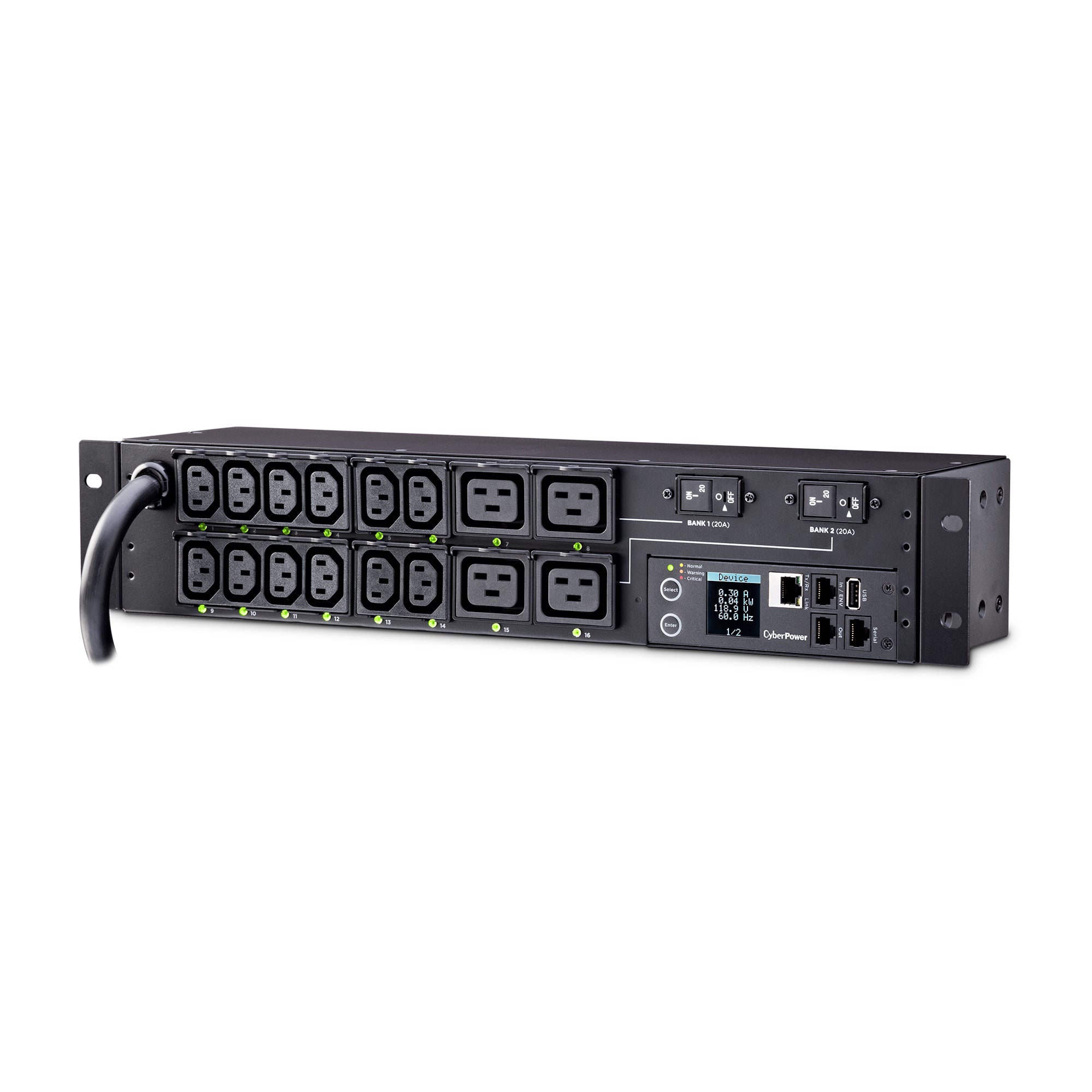 Cyber Power - PDU41008 - Switched PDU 30A 220V (12) IEC-C13 (4) IEC-C19 Out L6-30P 12ft 2U