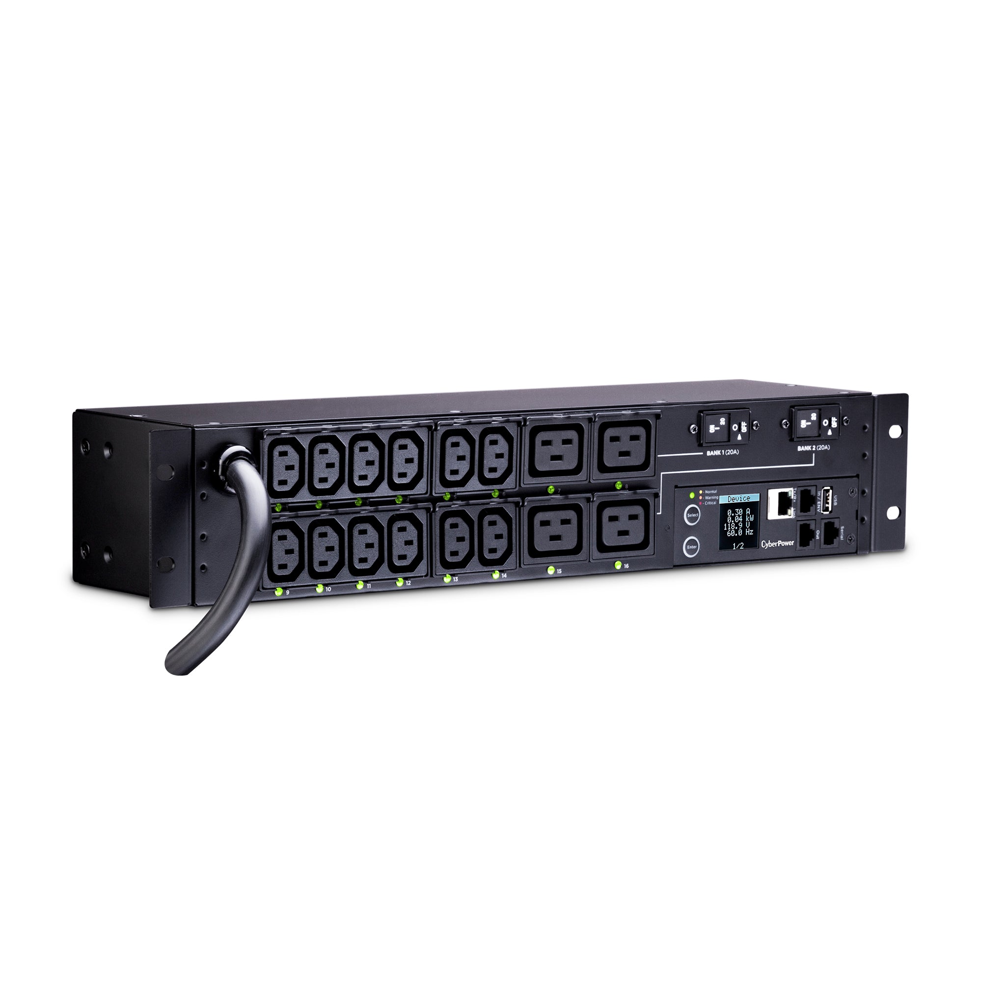 Cyber Power - PDU41008 - Switched PDU 30A 220V (12) IEC-C13 (4) IEC-C19 Out L6-30P 12ft 2U