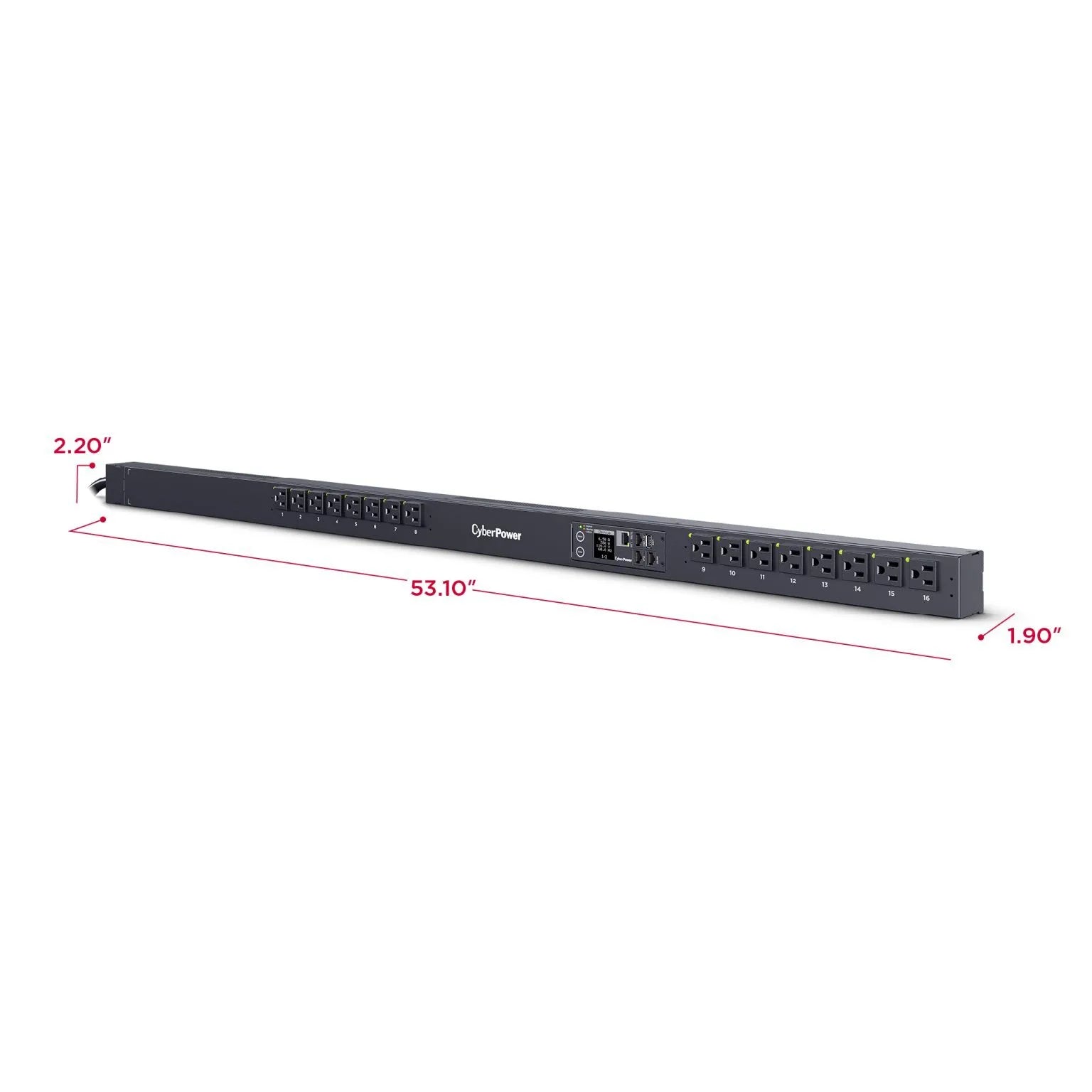 CYBERPOWER - PDU41116 - 15A (Derated to 12A), 120 V, 50Hz/60Hz, NEMA 5-15P plug, 16 NEMA 5-15R, 0U Rackmount, 10 ft cord, 3 year warranty