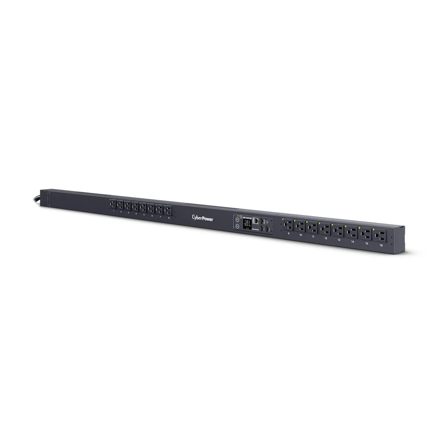 CYBERPOWER - PDU41116 - 15A (Derated to 12A), 120 V, 50Hz/60Hz, NEMA 5-15P plug, 16 NEMA 5-15R, 0U Rackmount, 10 ft cord, 3 year warranty