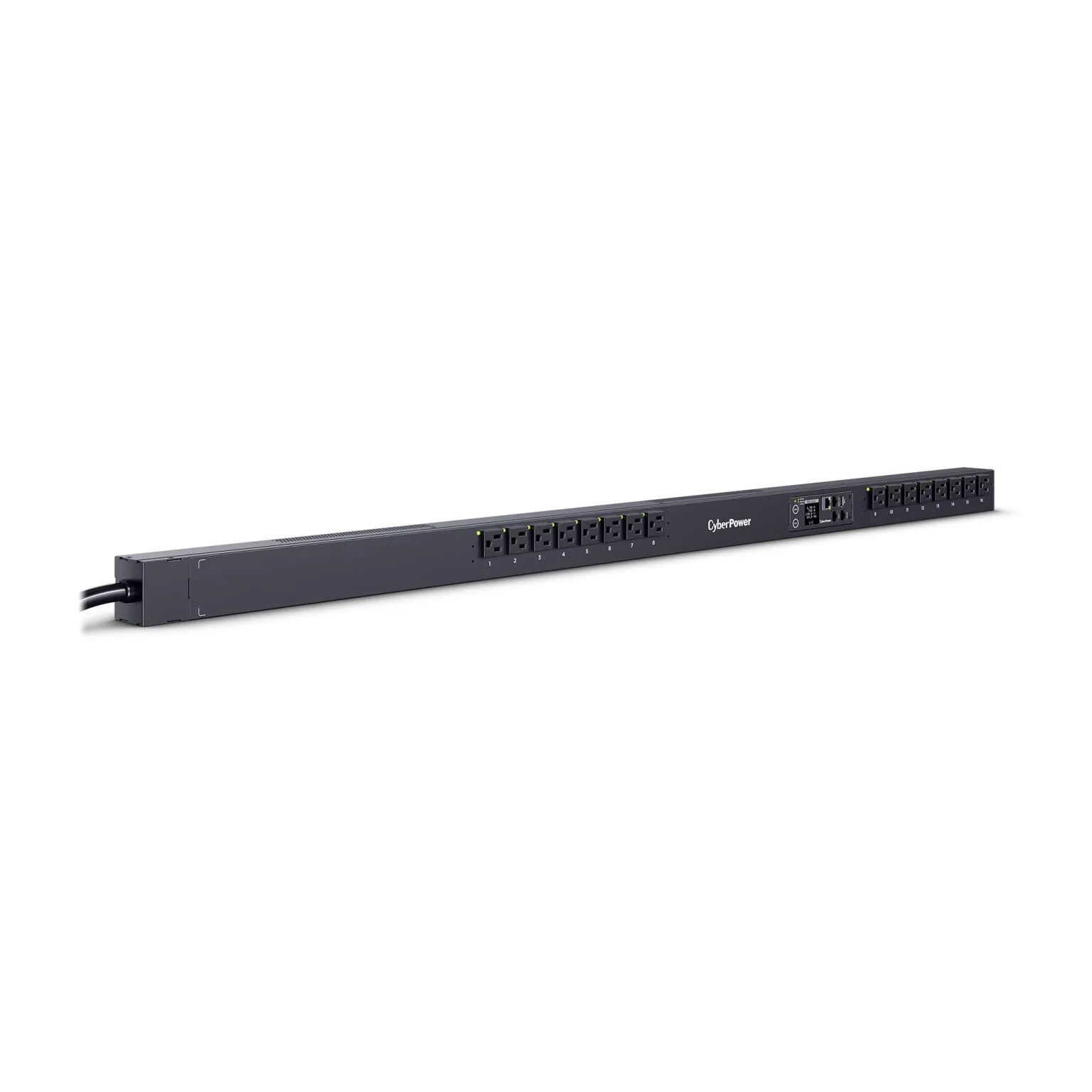 CYBERPOWER - PDU41116 - 15A (Derated to 12A), 120 V, 50Hz/60Hz, NEMA 5-15P plug, 16 NEMA 5-15R, 0U Rackmount, 10 ft cord, 3 year warranty