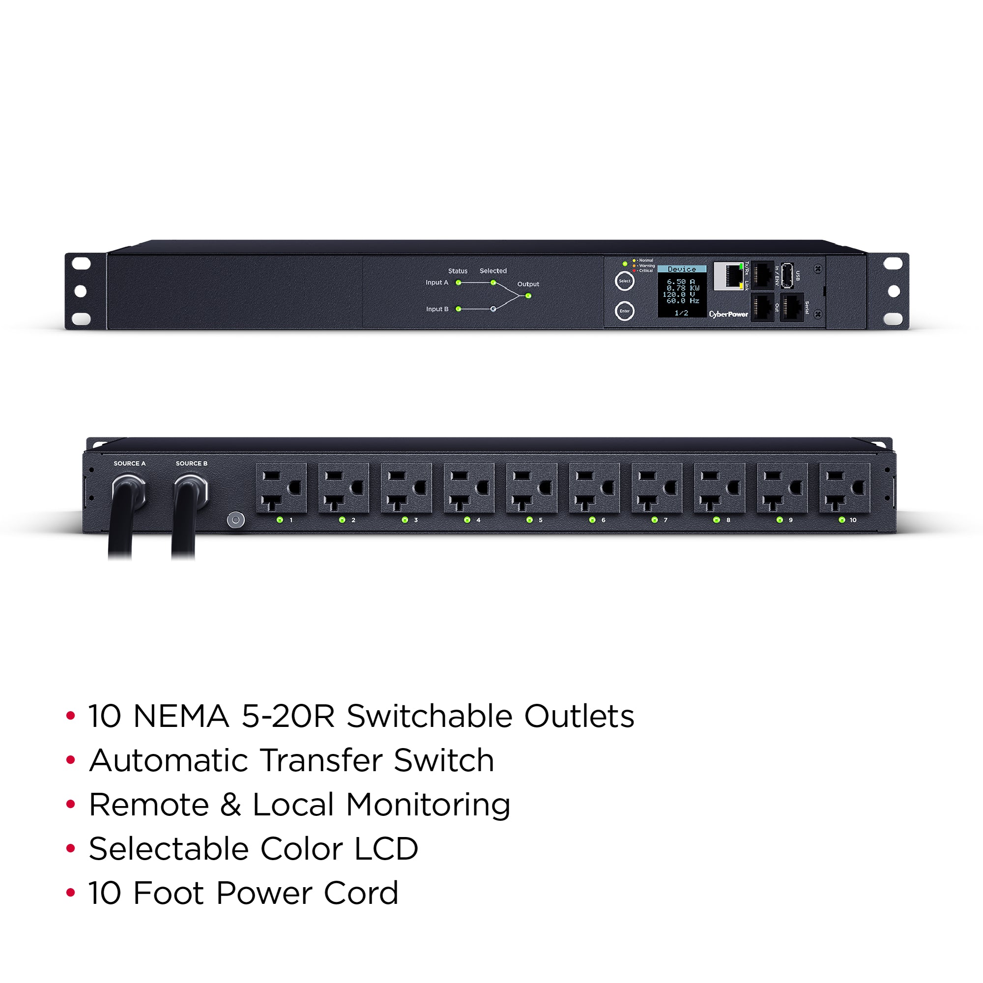 Cyber Power - PDU44002 -  Single Phase 100 - 120 VAC 20A Switched ATS PDU