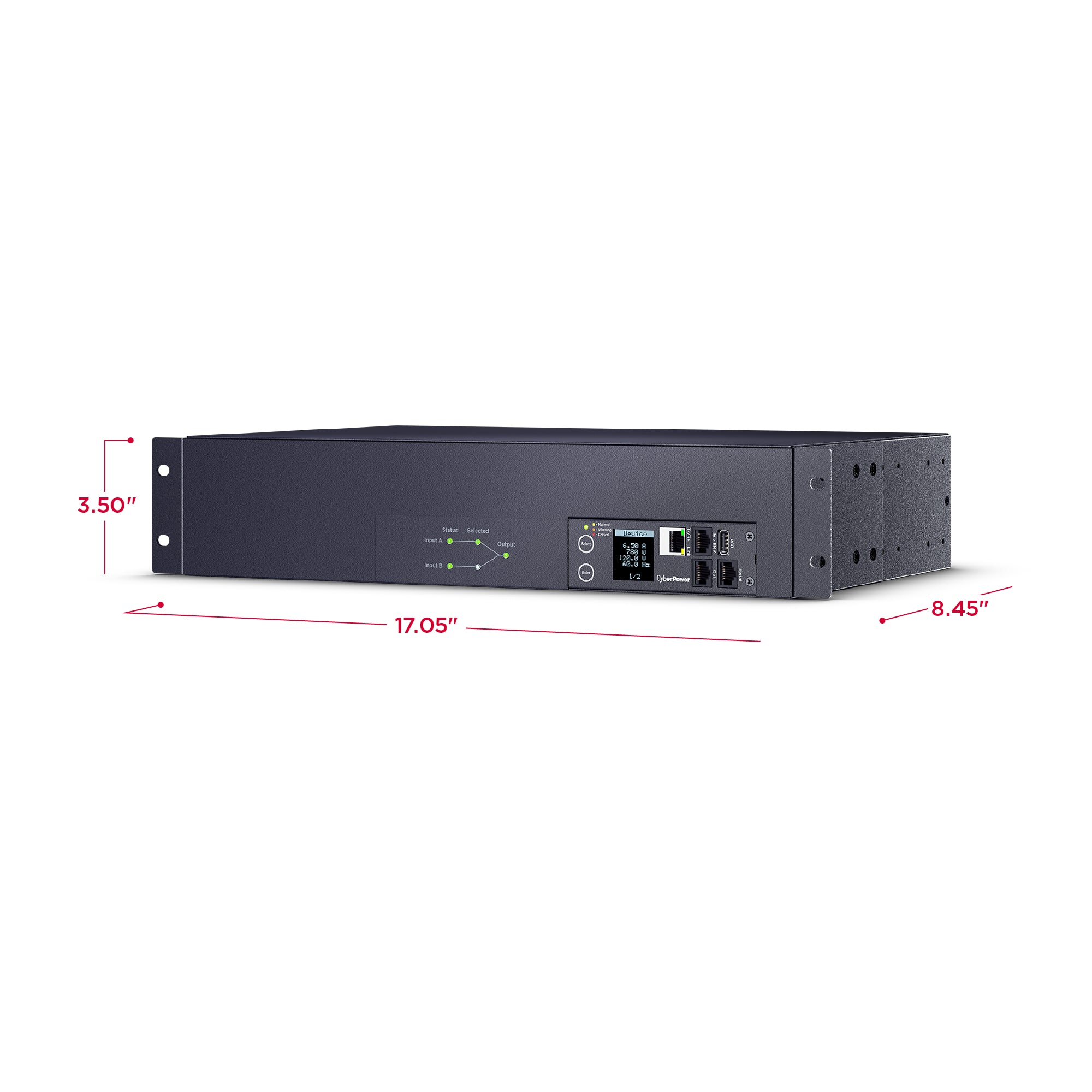 Cyber Power - PDU44003 - Switched ATS PDU, 30A (Derated to 24A), 100-120V, 2 x NEMA L5-30P Plug w/10 Ft Cord, 17 Outlets (16 x 5-20R + 1 x L5-30R), 2U Rackmount, 3 Year Warranty