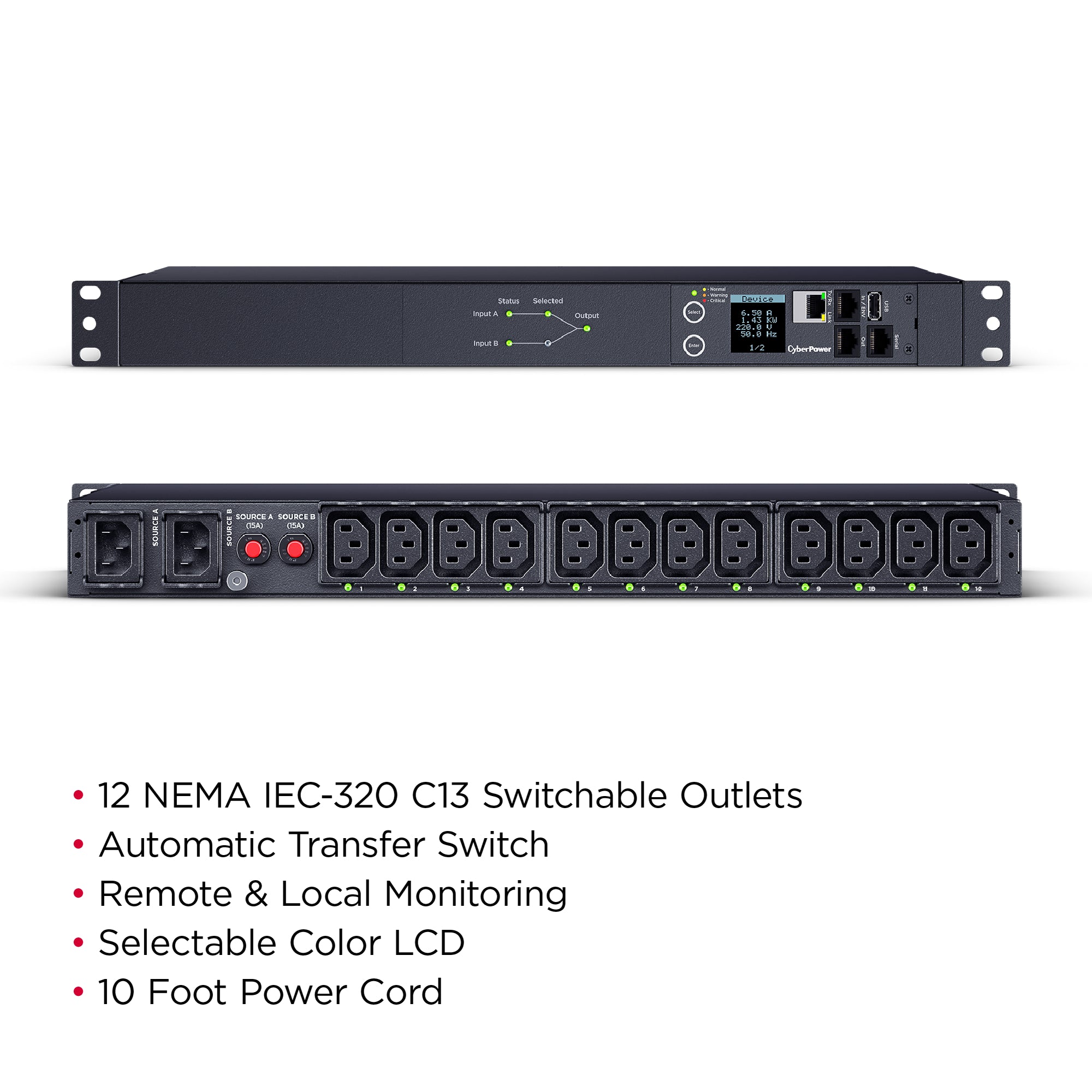 Cyber Power - PDU44004 - Single Phase 240 - 200 VAC 15A Switched ATS PDU