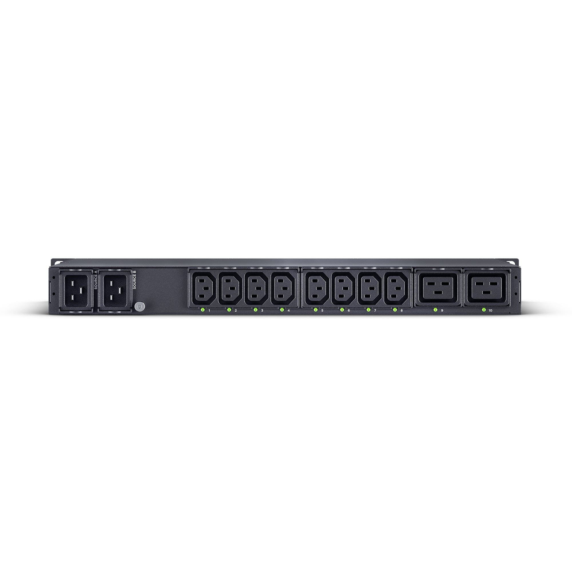 Cyber Power - PDU44006 - Switched ATS PDU, 20A (Derated to 16A), 200-240V, 2 x NEMA L6-20P Plug w/10 Ft Cords, 10 Outlets (8 x C13 + 2 x C19), 1U Rackmount, 3 Year Warranty