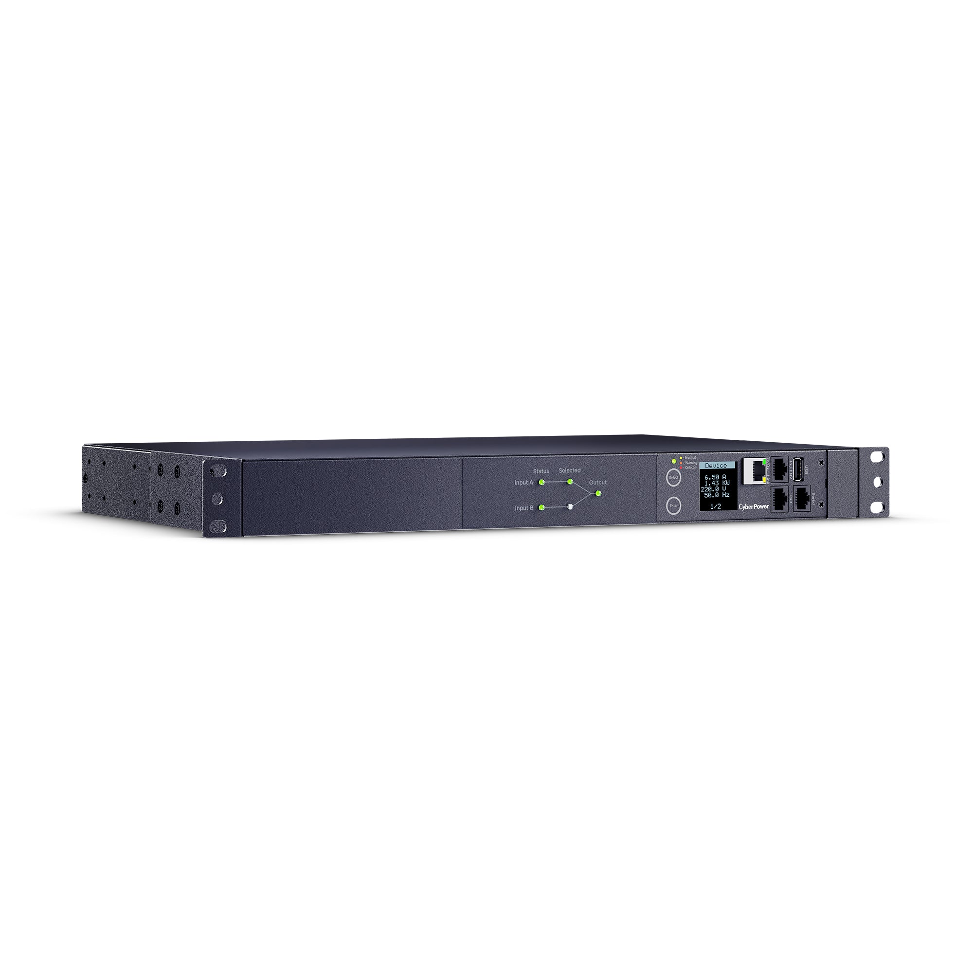 Cyber Power - PDU44006 - Switched ATS PDU, 20A (Derated to 16A), 200-240V, 2 x NEMA L6-20P Plug w/10 Ft Cords, 10 Outlets (8 x C13 + 2 x C19), 1U Rackmount, 3 Year Warranty