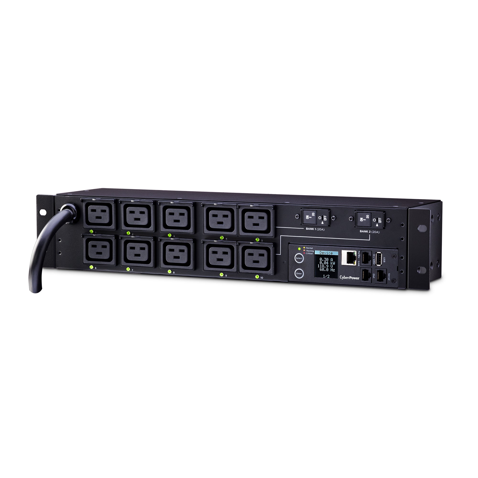 Cyber Power - PDU81009 - SW MBO PDU 30A 208V Metered-by-Outlet Switched PDU 10 C19 Outlets 12ft cord