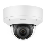 Hanwha - PND-A9081RV - 4K Network AI IR Dome Camera, Max. 4K resolution @ 30FPS, 0.05Lux@F1.6 (Color), 0Lux (B/W, IR LED on), Day & Night(ICR), 4.5~10mm(2.2x) motorized varifocal lens, WDR(120dB), H.265, H.264, MJPEG codec, WiseStreamⅡ, WiseStreamⅢ (