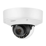 Hanwha - PNV-A9081RLP - 4K Low-Moderate Speed LPR Vandal Dome Camera with Wisenet Road AI. Max. 4K resolution, 4.5~10mm(2.2x) M-Varifocal(4K) lens, 0.05Lux@F1.6 (Color), 0Lux (B/W, IR LED on), Day & Night(ICR), WDR(120dB), H.265, H.264, MJPEG codec, 