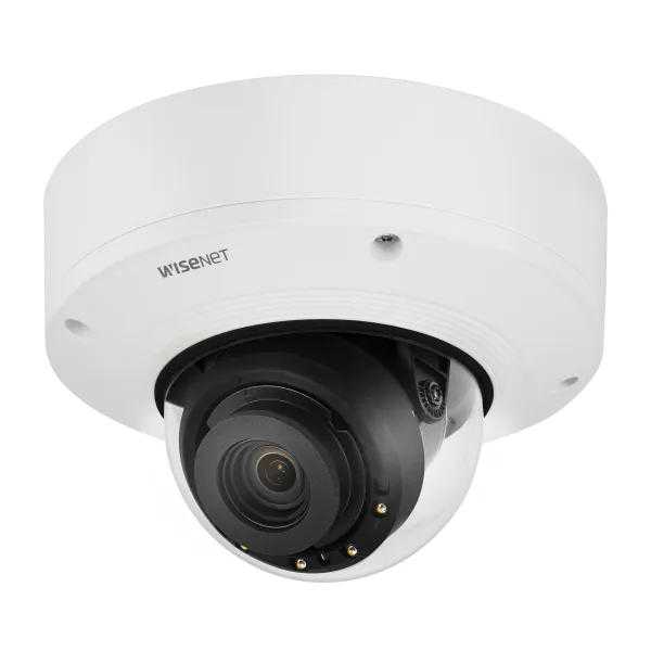 Hanwha - PNV-A9081RLP - 4K Low-Moderate Speed LPR Vandal Dome Camera with Wisenet Road AI. Max. 4K resolution, 4.5~10mm(2.2x) M-Varifocal(4K) lens, 0.05Lux@F1.6 (Color), 0Lux (B/W, IR LED on), Day & Night(ICR), WDR(120dB), H.265, H.264, MJPEG codec, 