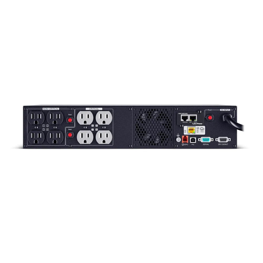 CYBERPOWER - PR1000RT2UCN - 1000VA/1000W, Sine Wave, 2U, NEMA 5-15P, 10 Ft Cord, 8 NEMA 5-15R, USB, Serial, SNMP, Relay, EPO, PowerPanel Business Edition software, Includes RMCARD205, Cloud monitoring, 3 Yr Warranty