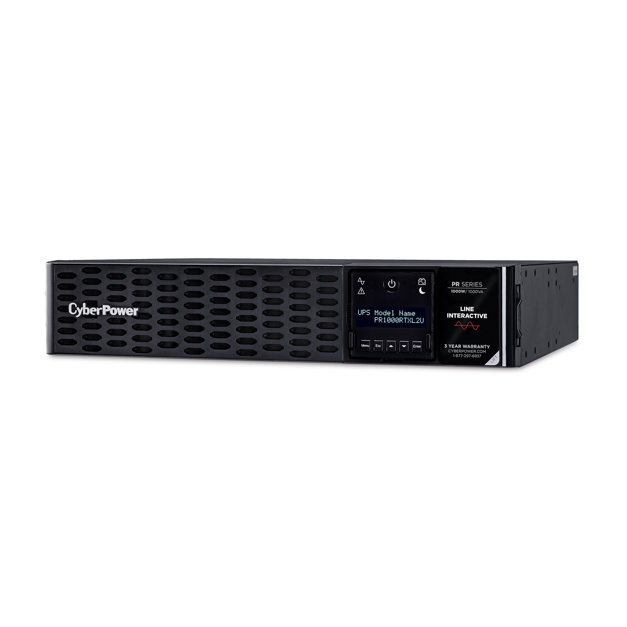 Cyber Power - PR1000RTXL2U - UPS SYSTEMS New Smart App 1000VA/1000W, Sine Wave, 2U, NEMA 5-15P, 10 Ft Cord