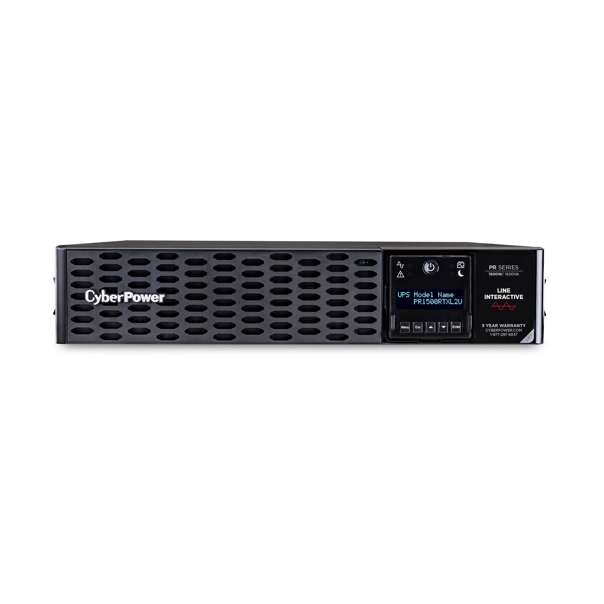 CYBERPOWER - PR1500RTXL2UTAA - 1500VA/1500W, Sine Wave, 2U, NEMA 5-15P, 10 Ft Cord, 8 NEMA 5-15R, USB, Serial, SNMP, Relay, EPO, PowerPanel Business software, Accepts EBM BP48VP2U02TAA, 3 Yr Warranty, TAA Compliant
