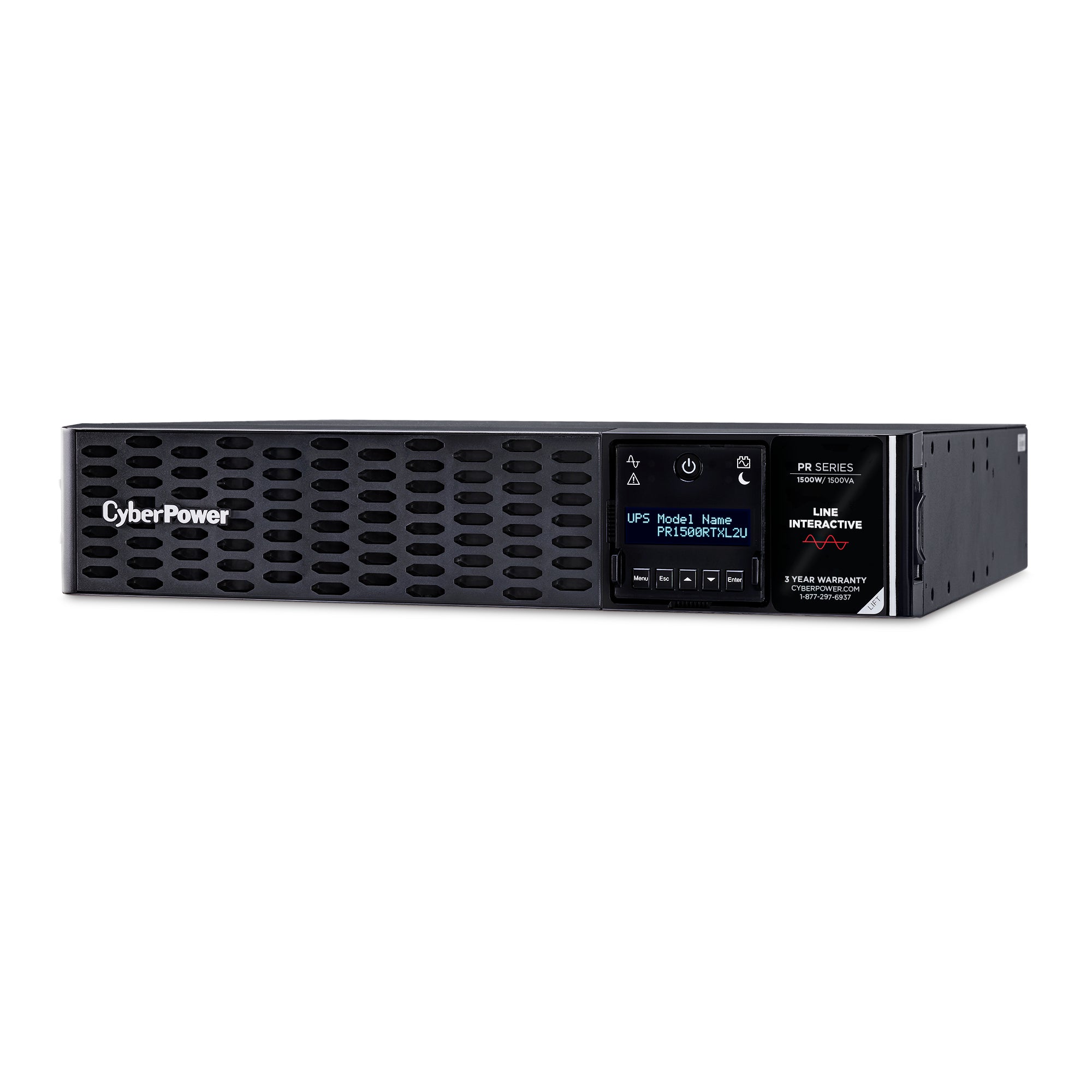 CYBERPOWER - PR1500RTXL2UTAA - 1500VA/1500W, Sine Wave, 2U, NEMA 5-15P, 10 Ft Cord, 8 NEMA 5-15R, USB, Serial, SNMP, Relay, EPO, PowerPanel Business software, Accepts EBM BP48VP2U02TAA, 3 Yr Warranty, TAA Compliant