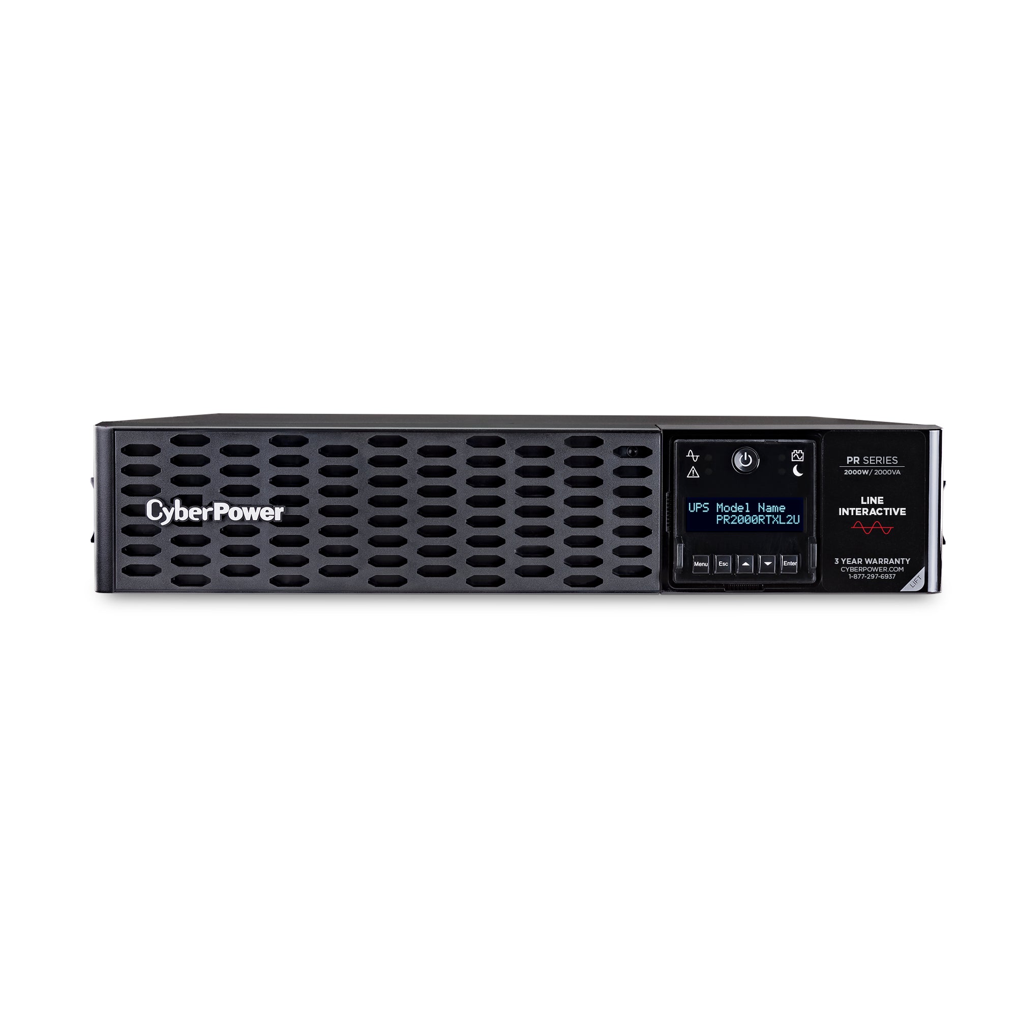 CYBERPOWER - PR2000RTXL2UTAA - 2000VA/2000W, Sine Wave, 2U, NEMA 5-20P, 10 Ft Cord, 8 NEMA 5-20R, USB, Serial, SNMP, Relay, EPO, PowerPanel Business software, Accepts EBM BP48VP2U02TAA, 3 Yr Warranty, TAA compliant