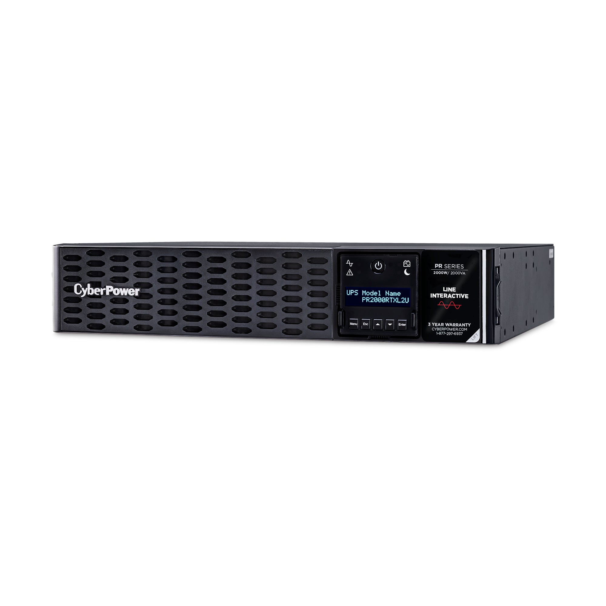 CYBERPOWER - PR2000RTXL2UTAA - 2000VA/2000W, Sine Wave, 2U, NEMA 5-20P, 10 Ft Cord, 8 NEMA 5-20R, USB, Serial, SNMP, Relay, EPO, PowerPanel Business software, Accepts EBM BP48VP2U02TAA, 3 Yr Warranty, TAA compliant
