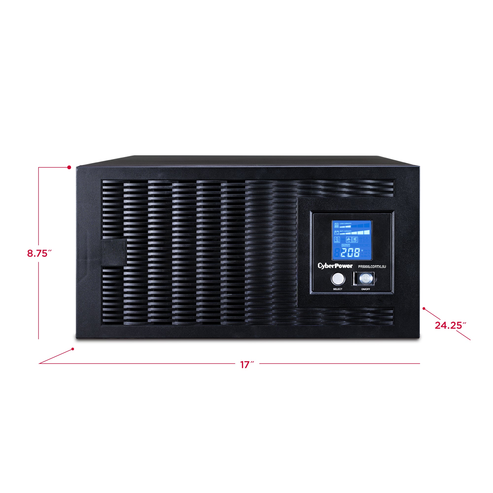 CYBERPOWER - PR5000LCDRTXL5U - 5000VA/4000W, Pure Sine Wave, 5U, NEMA L6-30P, 10 ft cord, USB, Serial, SNMP, Relay, EPO, PowerPanel Business Edition software, Yes, 3 year warranty