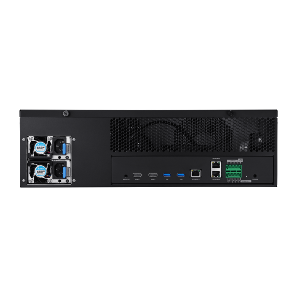 Hanwha - PRN-6400DB4-120TB - 8K NVR (Intel based), 120TB RAW, 64 channels, H.265, H.264, MJPEG, 16 fixed internal SATA HDDs (10TB max per HDD), RAID 5 & 6, ARB (Automatic Recovery Backup), 400 Mbps recording / up to 32 Mbps playback, Dual stream reco