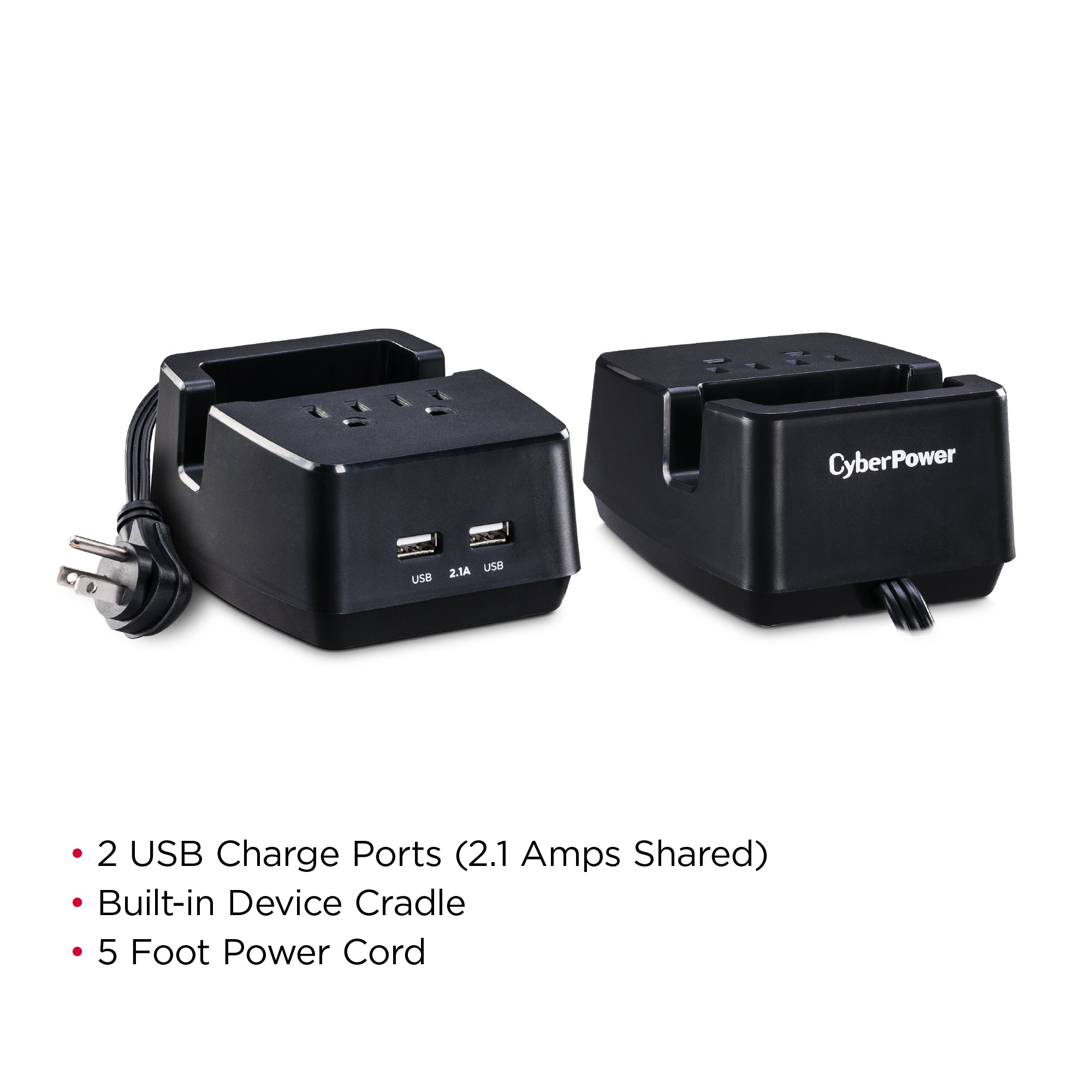 Cyber Power - PS205U - Dual Power Station 2-Outlets with 2-2.1A USB Charging Ports and 5FT Cord