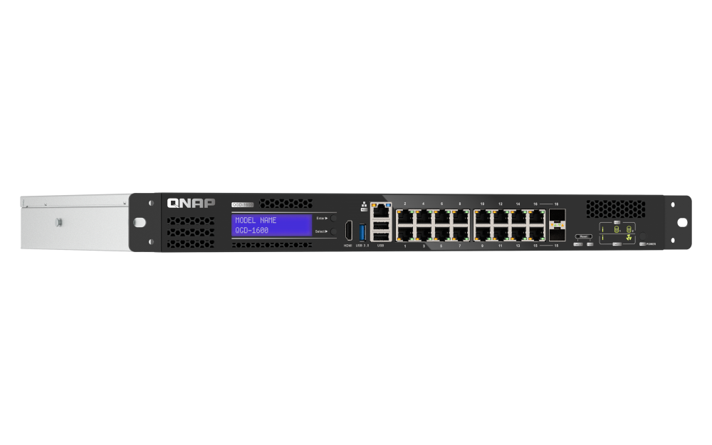 QNAP - QGD-1600-4G-US - QNAP 16-port 1GbE Switch with 2 RJ45 and SFP+ Combo port with Intel Celeron J411 Processor and 4GB DDR4 RAM