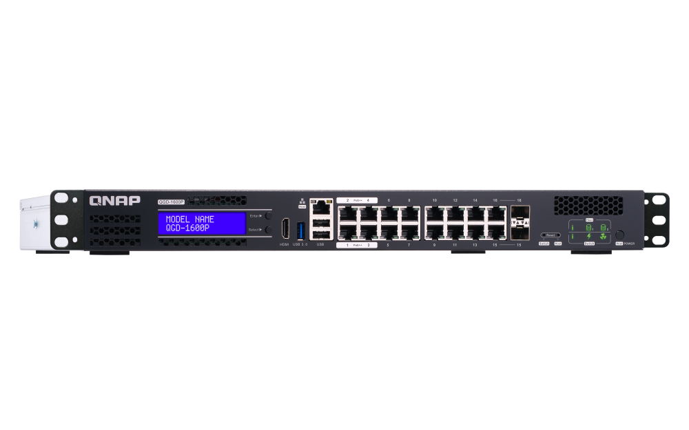 QNAP - QGD-1600P-8G-US - QNAP 16-port 1GbE Switch with 2 RJ45 and SFP+ Combo Port with Intel Celeron Processor and 8GB RAM