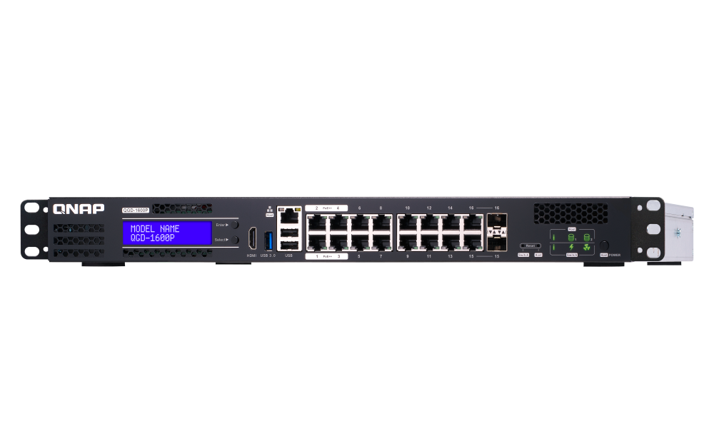 QNAP - QGD-1600P-8G-US - QNAP 16-port 1GbE Switch with 2 RJ45 and SFP+ Combo Port with Intel Celeron Processor and 8GB RAM