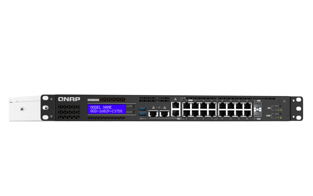 QNAP - QGD-1602P-C3558-8G-US - QGD-1602P-C3558: 8 2.5GbE PoE ports(4 port IEEE 803.3bt PoE ++ supply 90W, 4 port 803.3at PoE ++ Supply 30W)