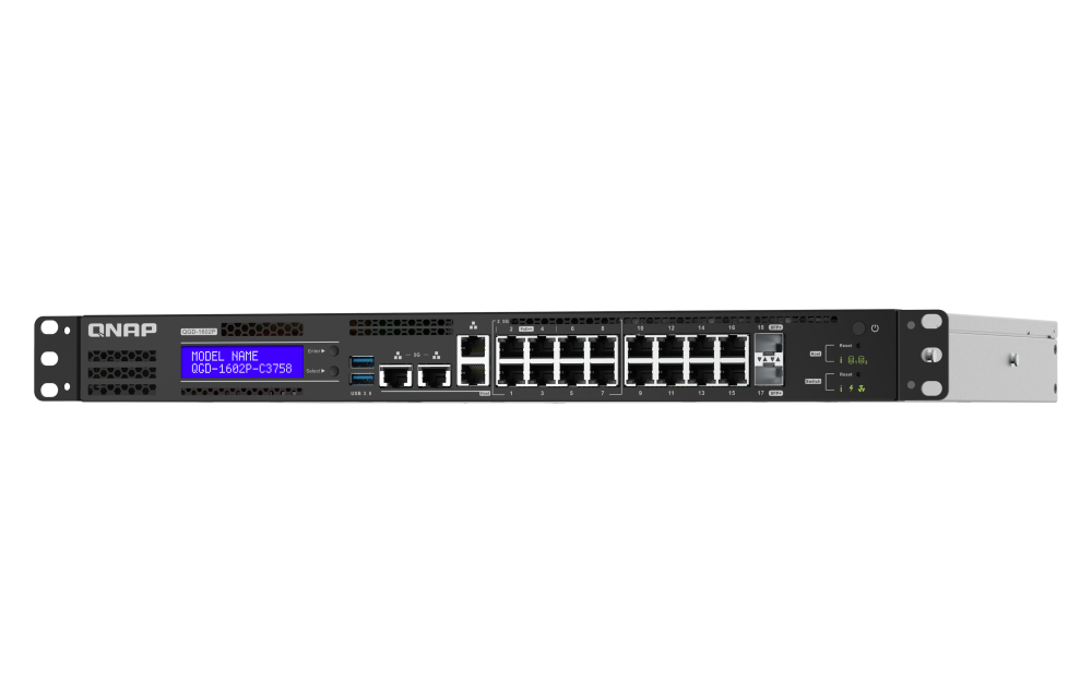QNAP - QGD-1602P-C3558-8G-US - QGD-1602P-C3558: 8 2.5GbE PoE ports(4 port IEEE 803.3bt PoE ++ supply 90W, 4 port 803.3at PoE ++ Supply 30W)