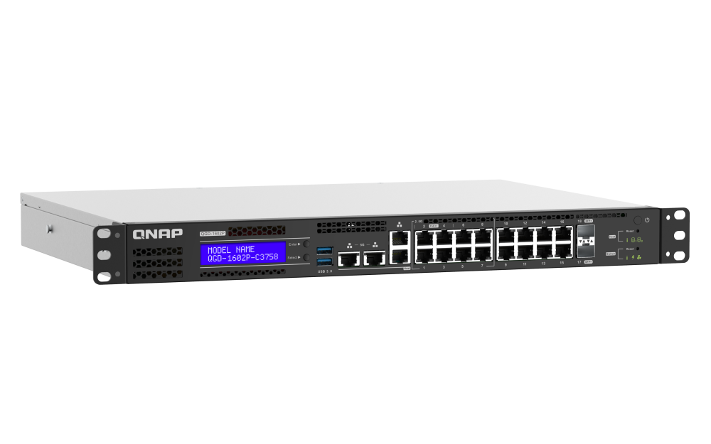 QNAP - QGD-1602P-C3758-16G-US - QGD-1602P-C3758: 8 2.5GbE PoE ports(4 port IEEE 803.3bt PoE ++ supply 90W, 4 port 803.3at PoE ++ supply 30W)