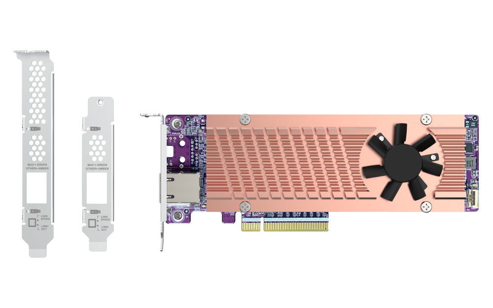 QNAP - QM2-2P410G1T - QM2 series, 2 x PCIe 2280 M.2 SSD slots, PCIe Gen4 x 8, 1 x AQC113C 10GbE NBASE-T port 