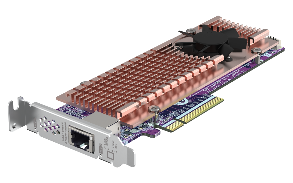 QNAP - QM2-2P410G1T - QM2 series, 2 x PCIe 2280 M.2 SSD slots, PCIe Gen4 x 8, 1 x AQC113C 10GbE NBASE-T port 