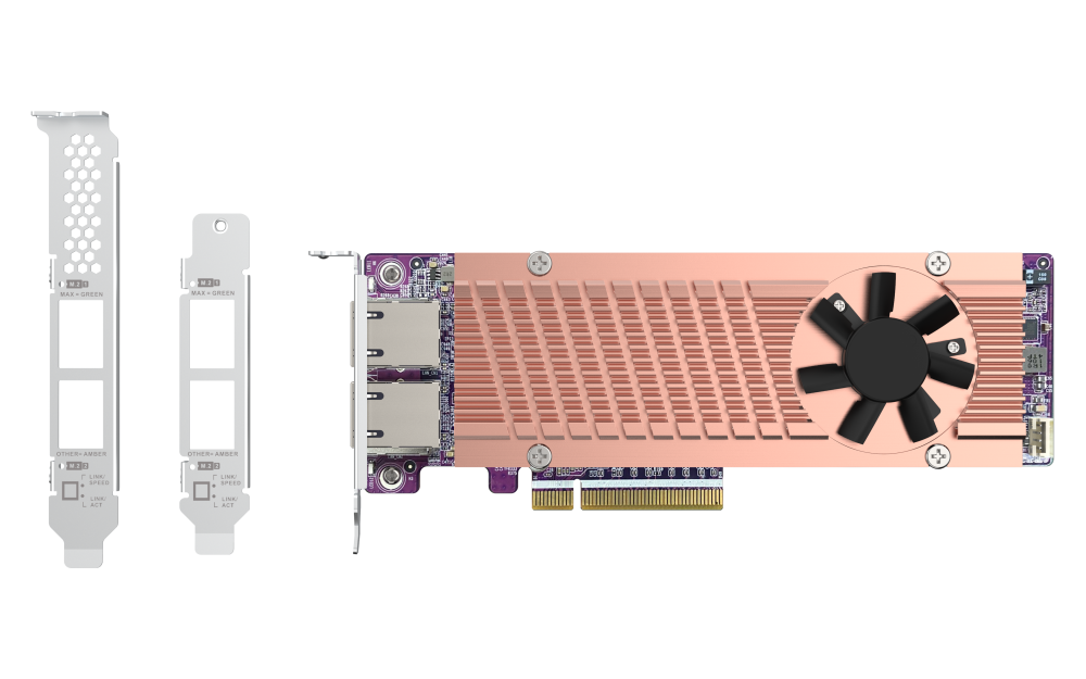 QNAP - QM2-2P410G2T - QM2 Series, 2 x PCIe 2280 M.2 SSD Slots, PCIe Gen4 x 8, 2 x AQC113C 10GbE NBASE-T port 